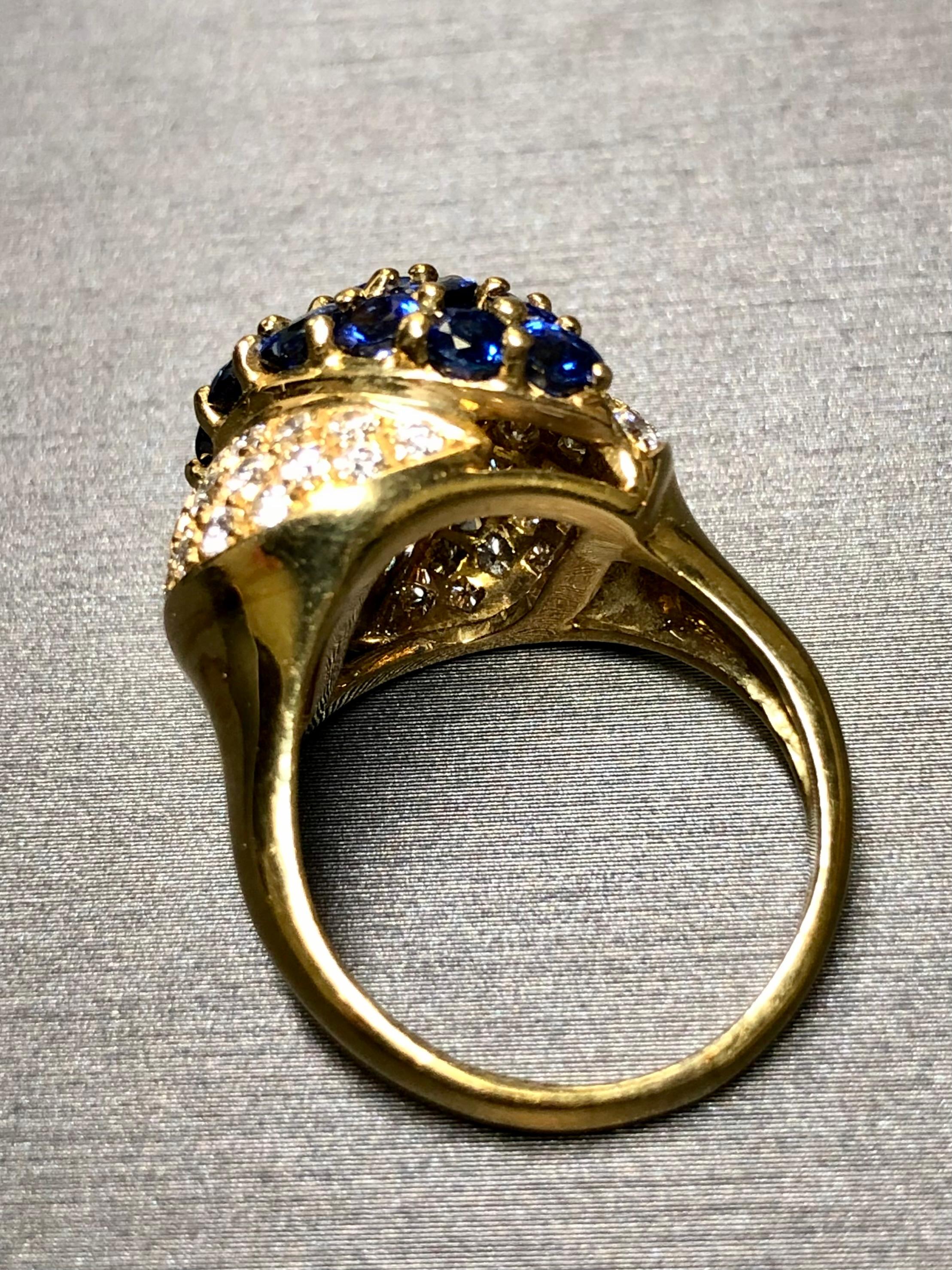 Estate AIMETTI 18K Diamond Sapphire Italian Bombe Cocktail Ring 5.44cttw Sz 6 In Good Condition For Sale In Winter Springs, FL