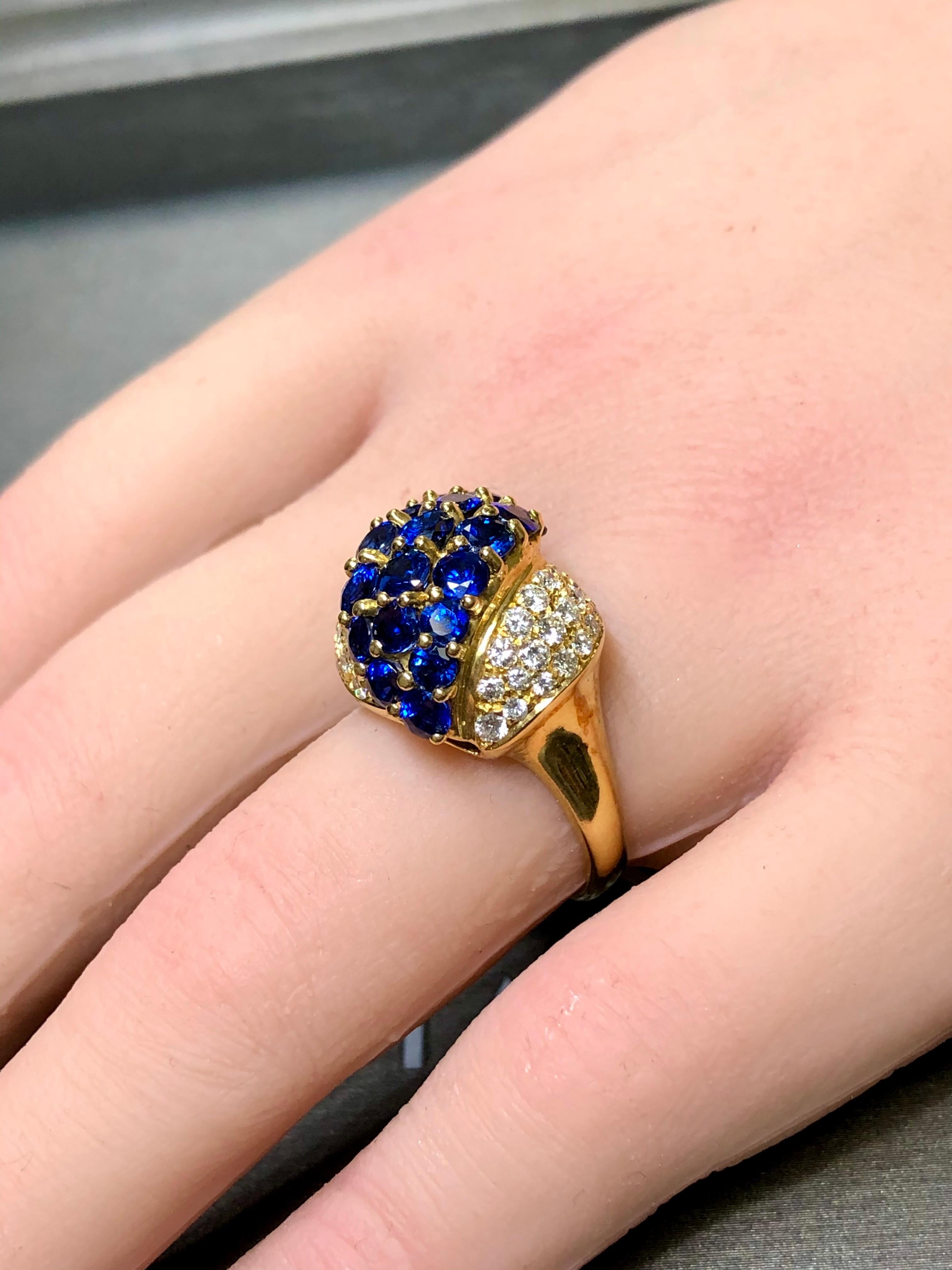 Estate AIMETTI 18K Diamond Sapphire Italian Bombe Cocktail Ring 5.44cttw Sz 6 For Sale 2