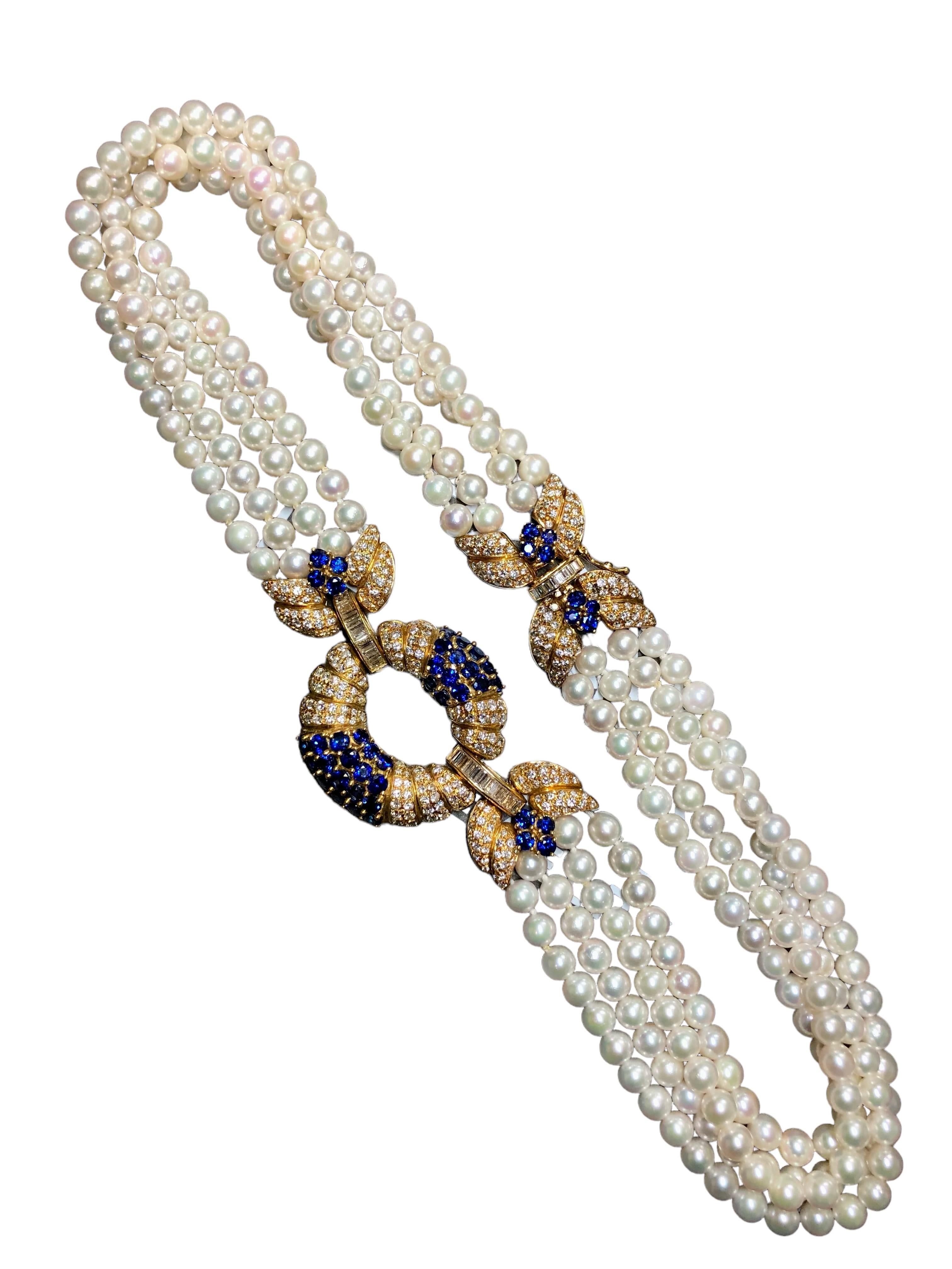 Contemporary Estate AIMETTI 18K Diamond Sapphire Pearl Italian Necklace 20.10cttw 17.25” For Sale