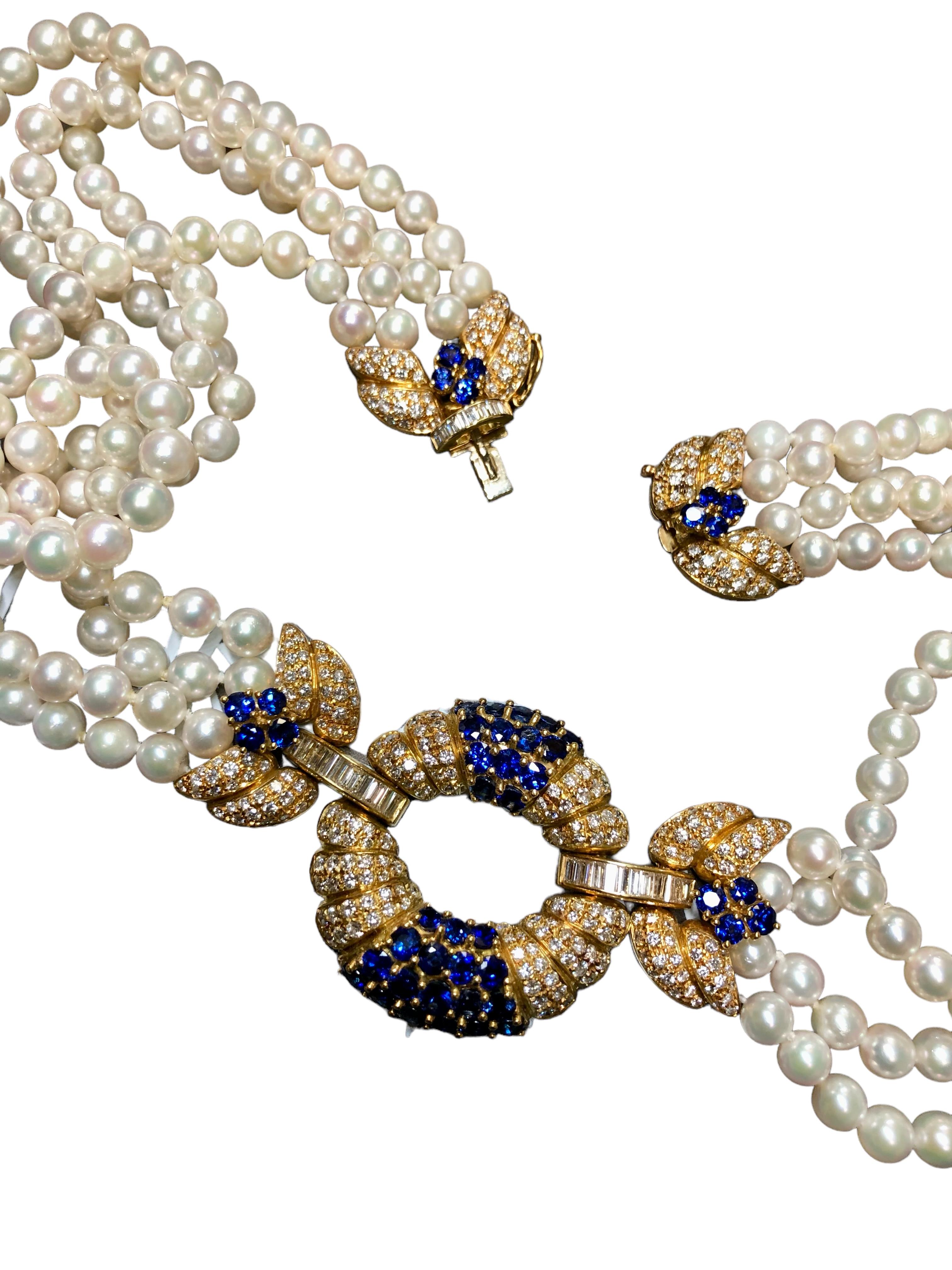 Round Cut Estate AIMETTI 18K Diamond Sapphire Pearl Italian Necklace 20.10cttw 17.25” For Sale