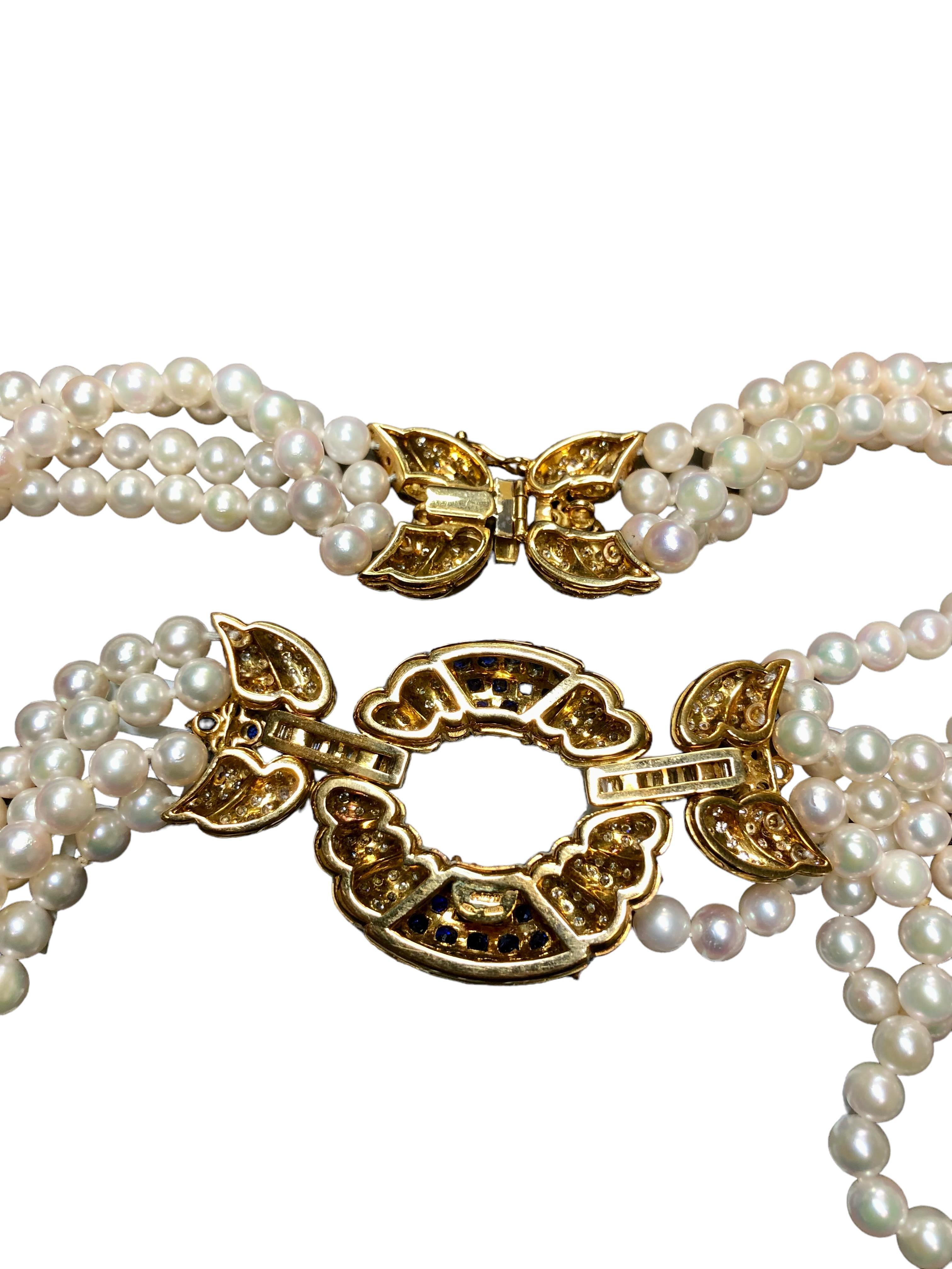 Estate AIMETTI 18K Diamond Sapphire Pearl Italian Necklace 20.10cttw 17.25” In Good Condition For Sale In Winter Springs, FL