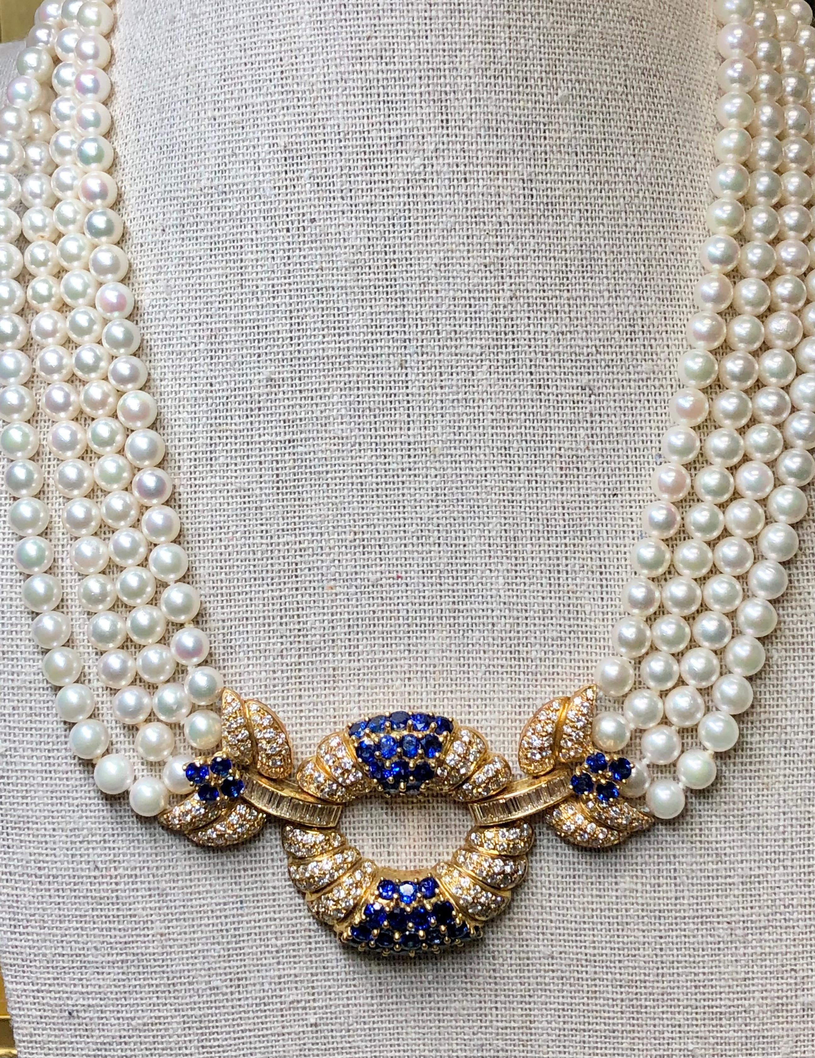 Estate AIMETTI 18K Diamond Sapphire Pearl Italian Necklace 20.10cttw 17.25” For Sale 1