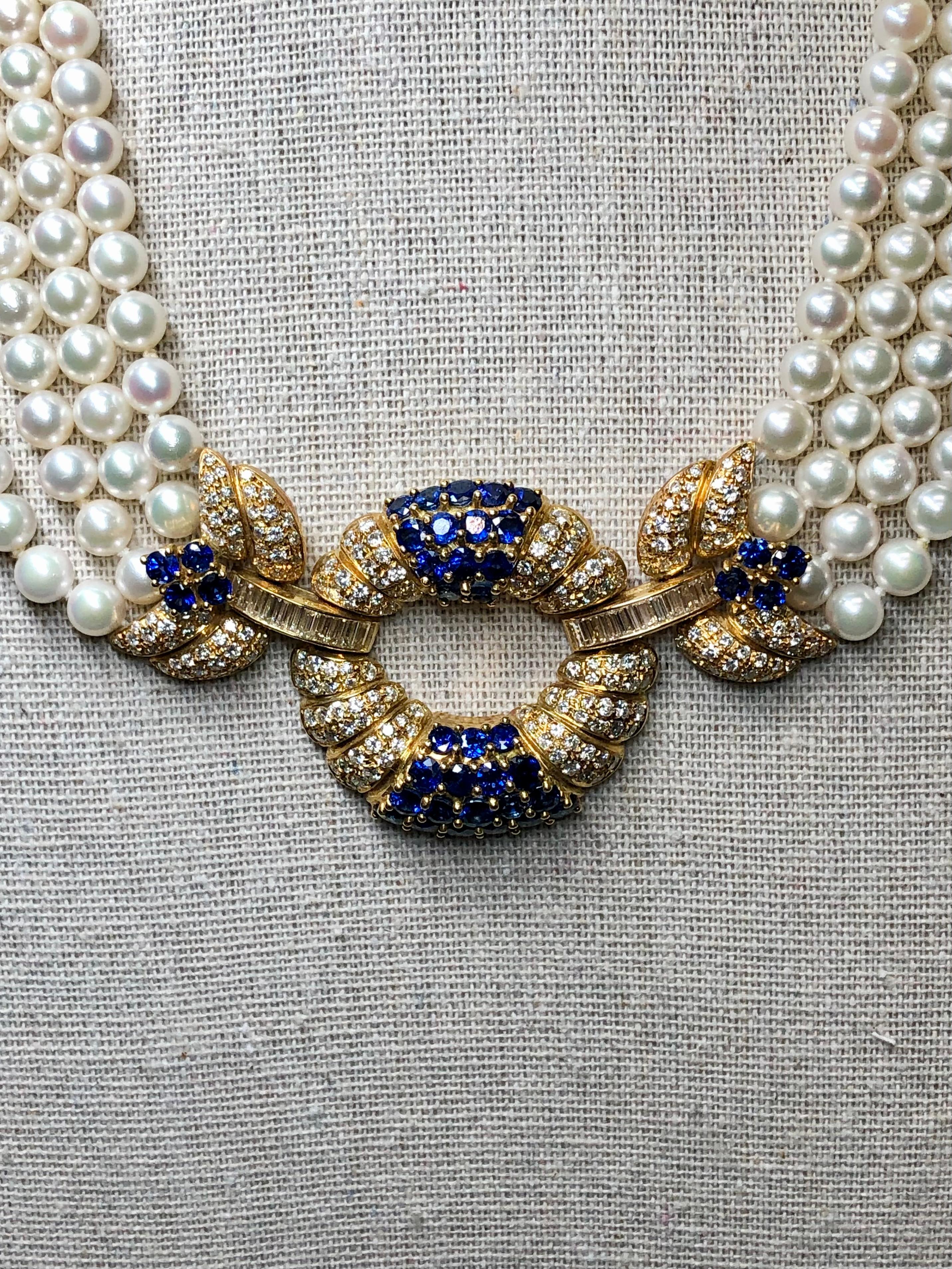 Estate AIMETTI 18K Diamond Sapphire Pearl Italian Necklace 20.10cttw 17.25” For Sale 2