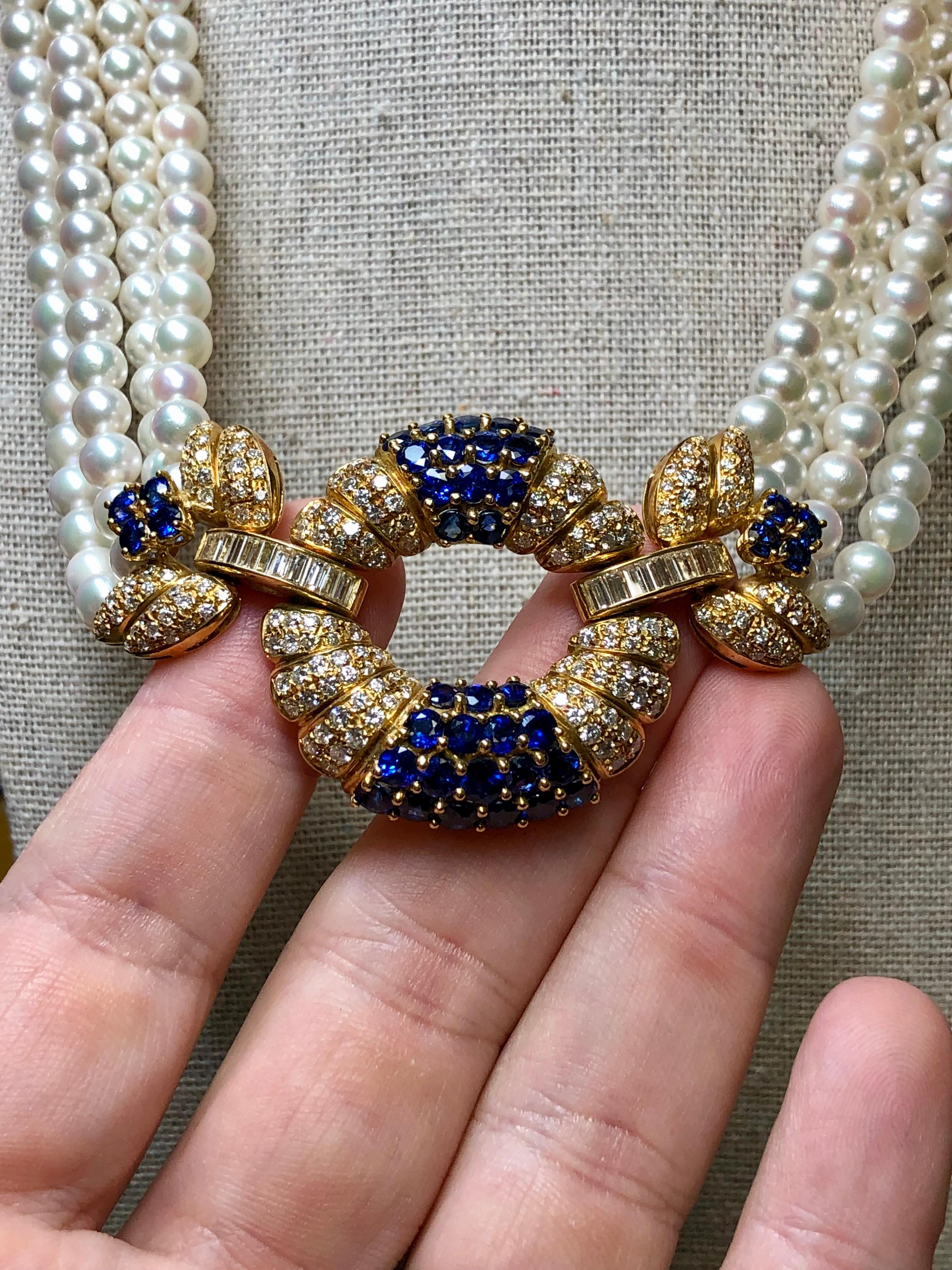Estate AIMETTI 18K Diamond Sapphire Pearl Italian Necklace 20.10cttw 17.25” For Sale 3