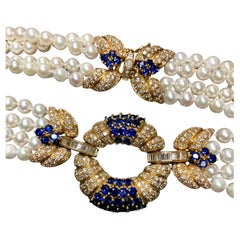 Vintage Estate AIMETTI 18K Diamond Sapphire Pearl Italian Necklace 20.10cttw 17.25”