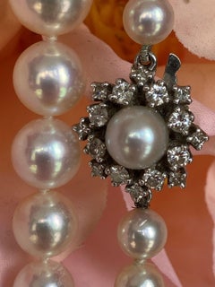 Jugenstil Estate Saltwater Akoya Pearl 150 Carat Diamond 18K White Gold Necklace