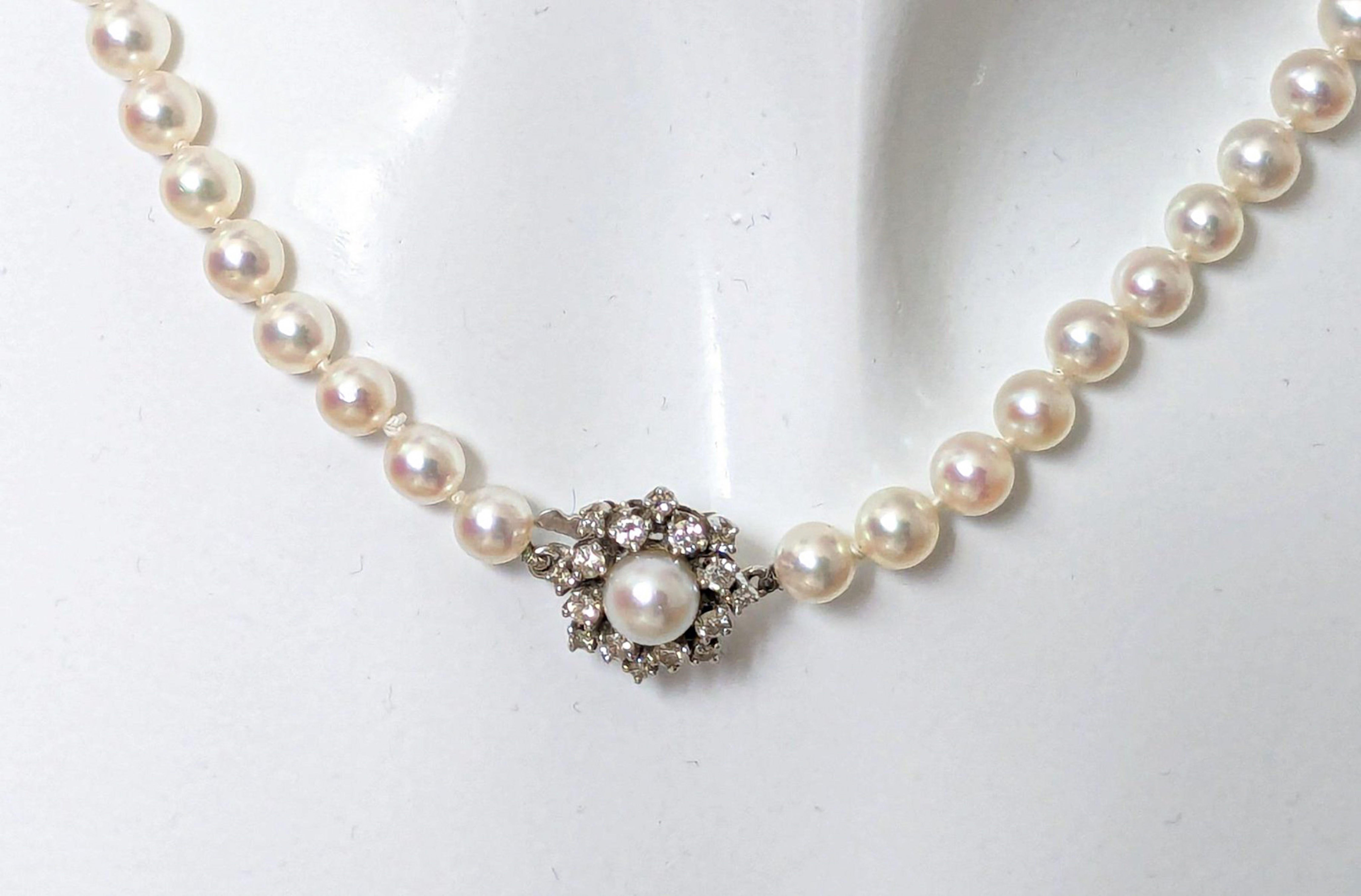Jugenstil Estate Salzwasser Akoya Perle 150 Karat Diamant 18K Weißgold Halskette im Angebot 1