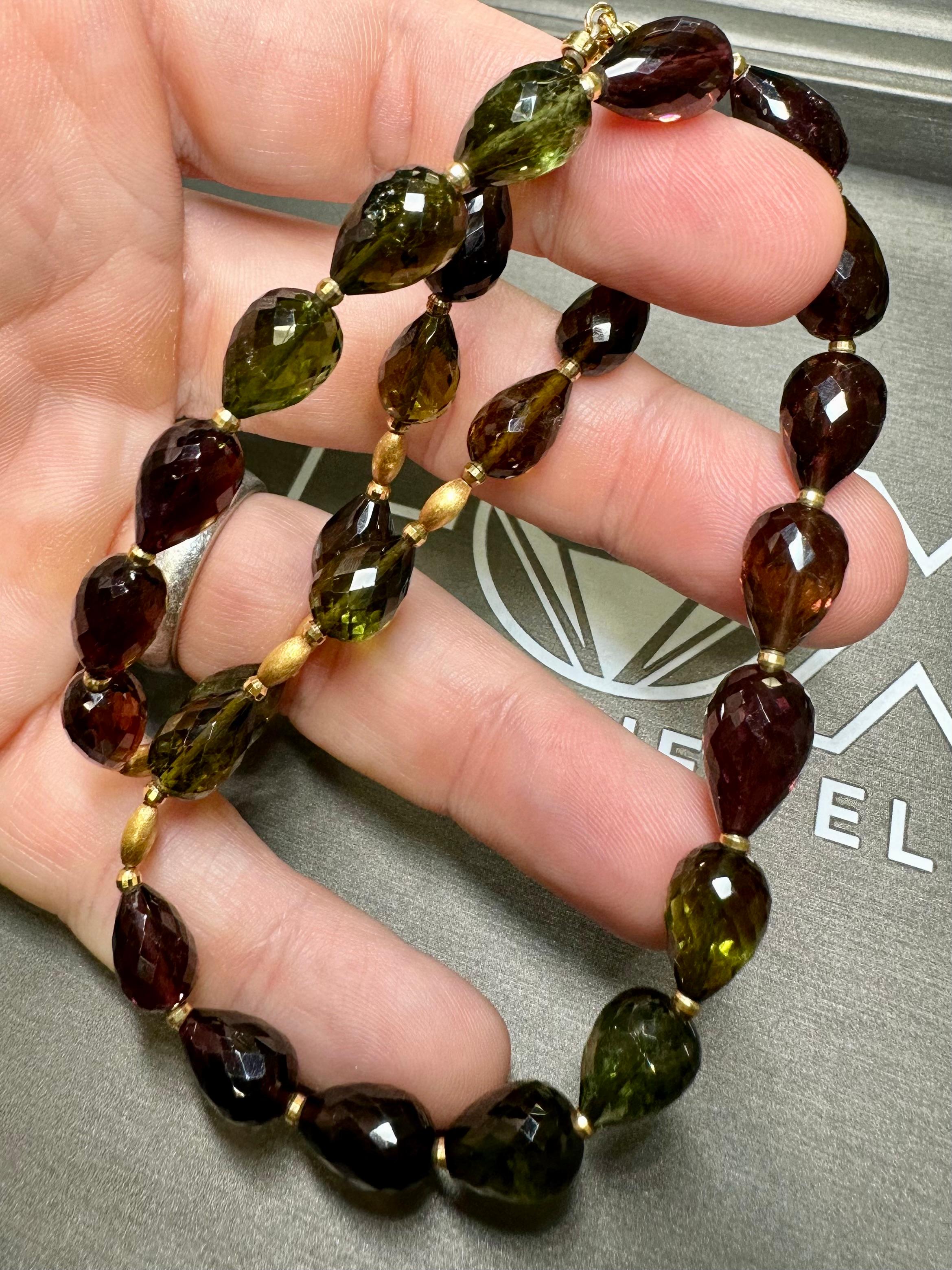 Estate AMBROSE 18K Pink Green Tourmaline Briolette Necklace 150cttw 17.5” In Good Condition For Sale In Winter Springs, FL