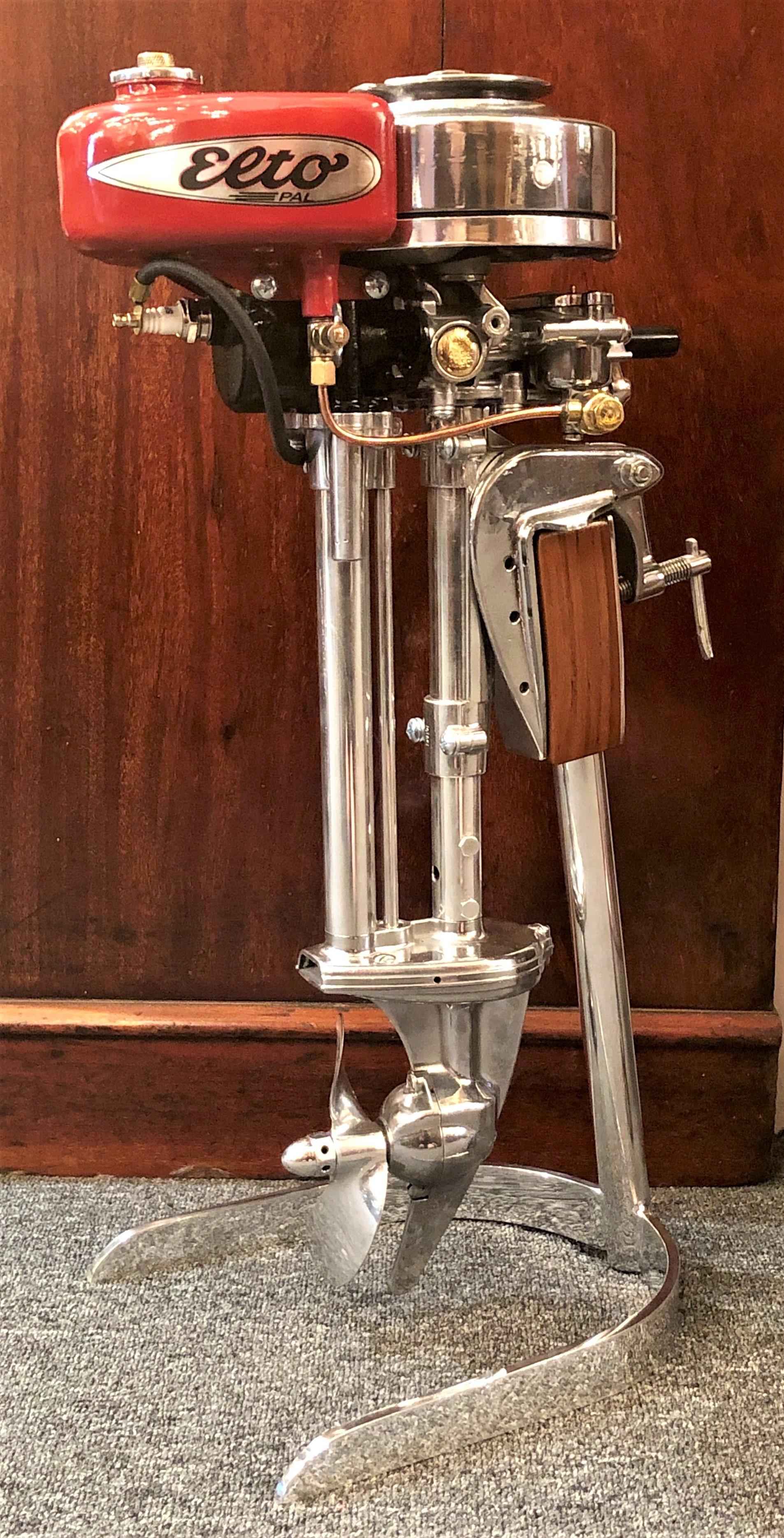 Estate American Evinrude 'Elto Pal' outboard motor mounted on custom made stand, circa 1940s.
