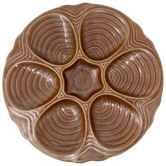 Estate American "Hall Pottery Co., " Brown Porcelain Oyster Plate, Circa 1960's