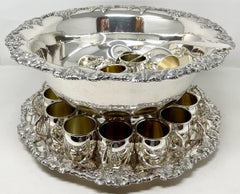 Estate American Hallmarked Silver-Plated "Harlequin" Punch Bowl Service Set