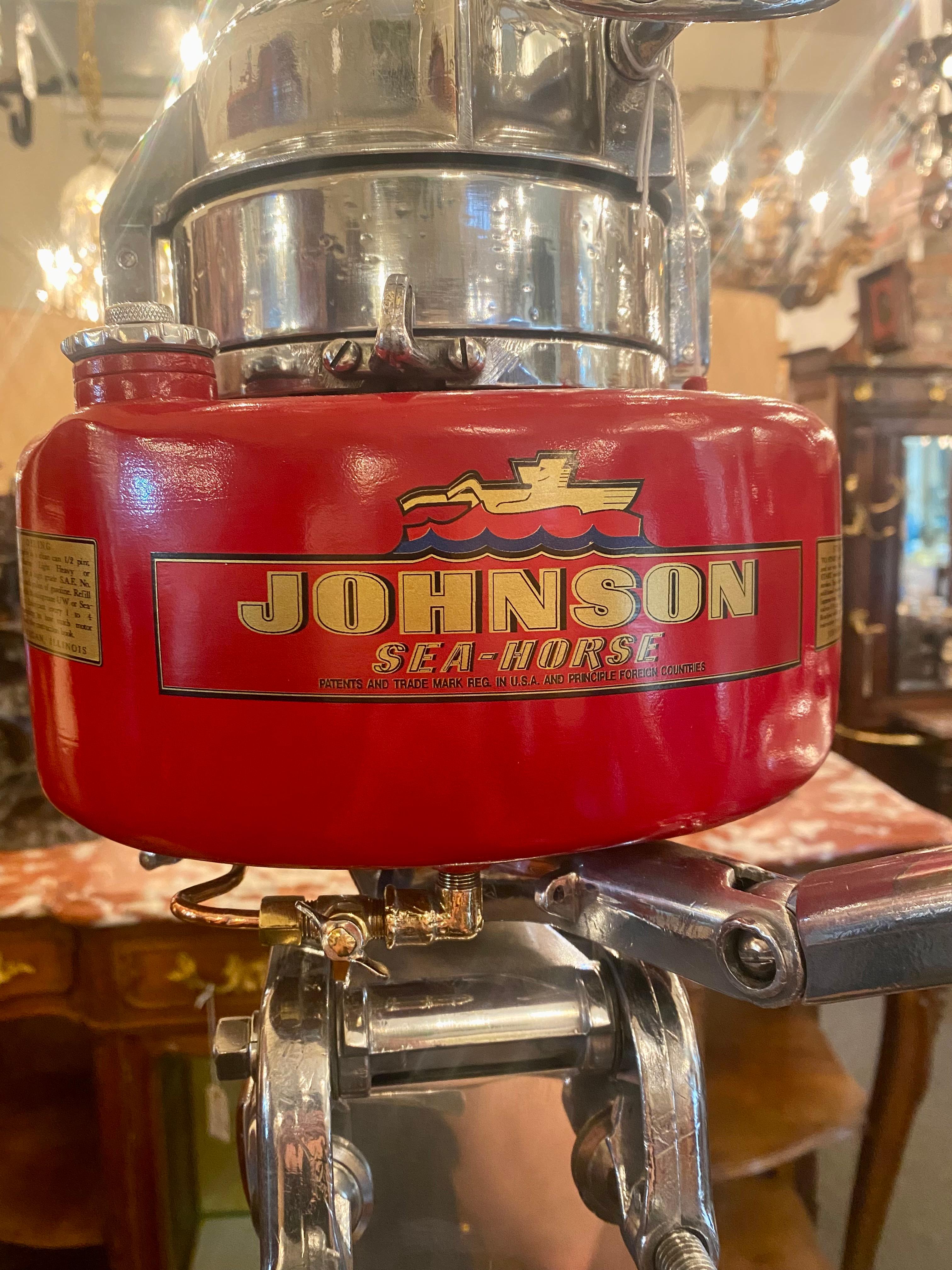 Estate American Johnson Sea-Horse Outboard Motor on Custom-Made Stand Ca. 1940's 2