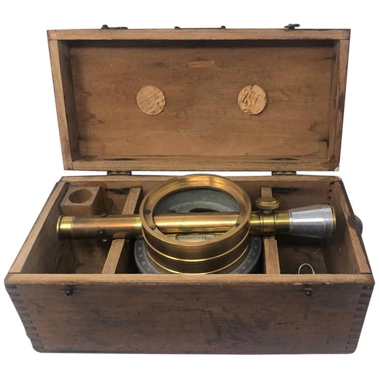 Estate American Surveyor's Transit Level in Original Fitted Oak Box, 1930s-1940s