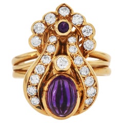 Anello cocktail floreale in oro 18 carati con ametista di proprietà e 2,90 carati di diamante