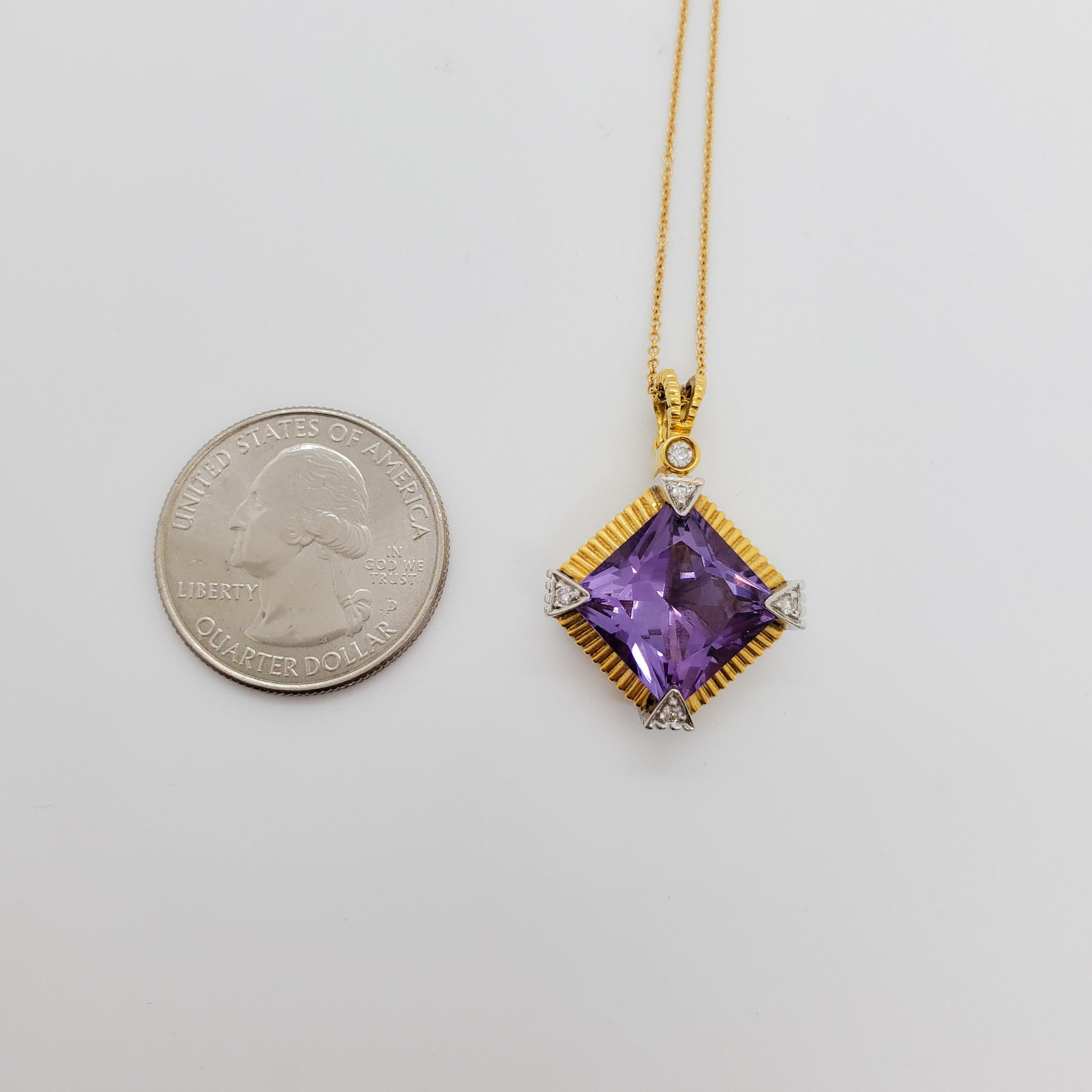 Estate Amethyst and Diamond Pendant Necklace in 18k Gold 1