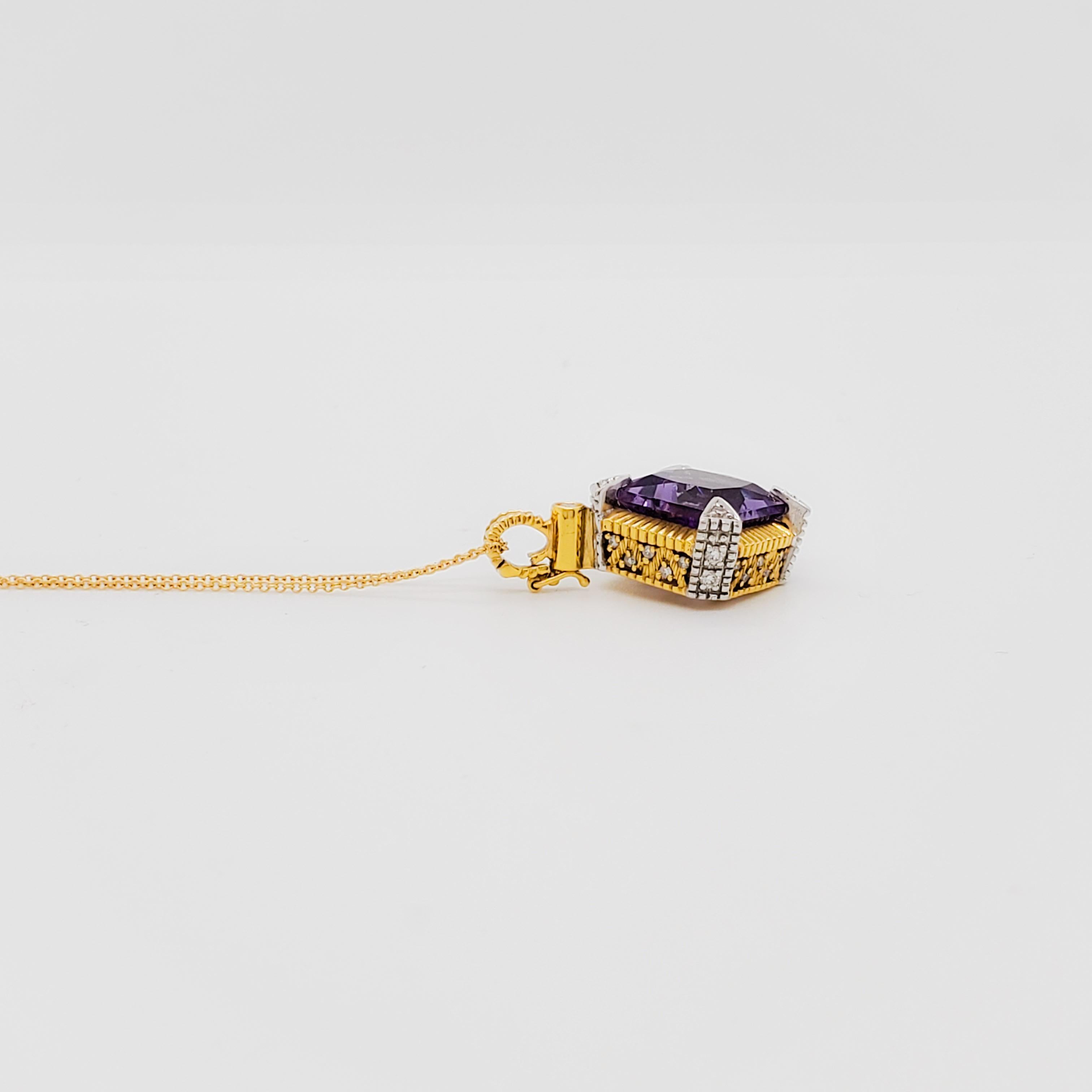 Estate Amethyst and Diamond Pendant Necklace in 18k Gold 2
