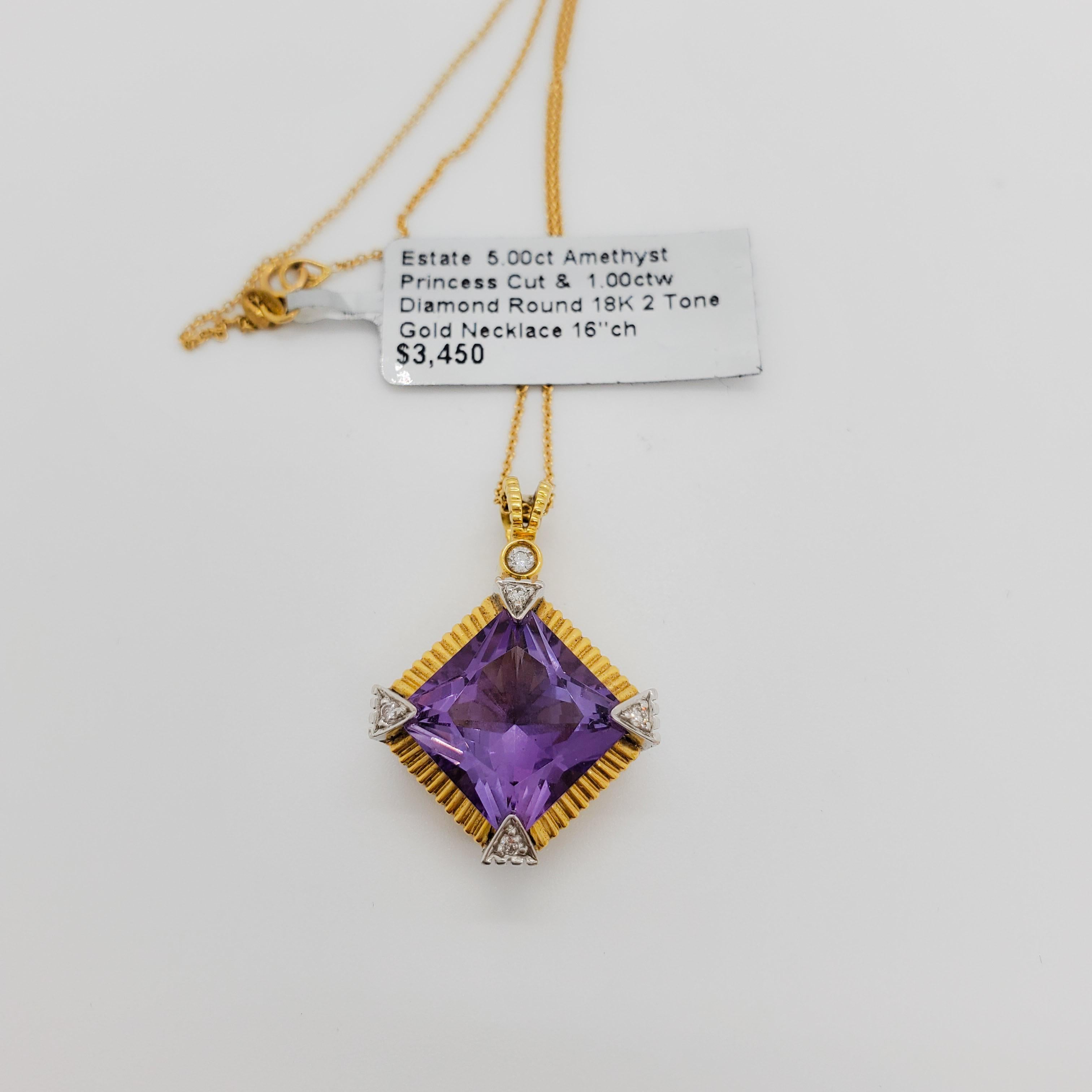 Estate Amethyst and Diamond Pendant Necklace in 18k Gold 3