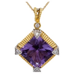 Estate Amethyst and Diamond Pendant Necklace in 18k Gold