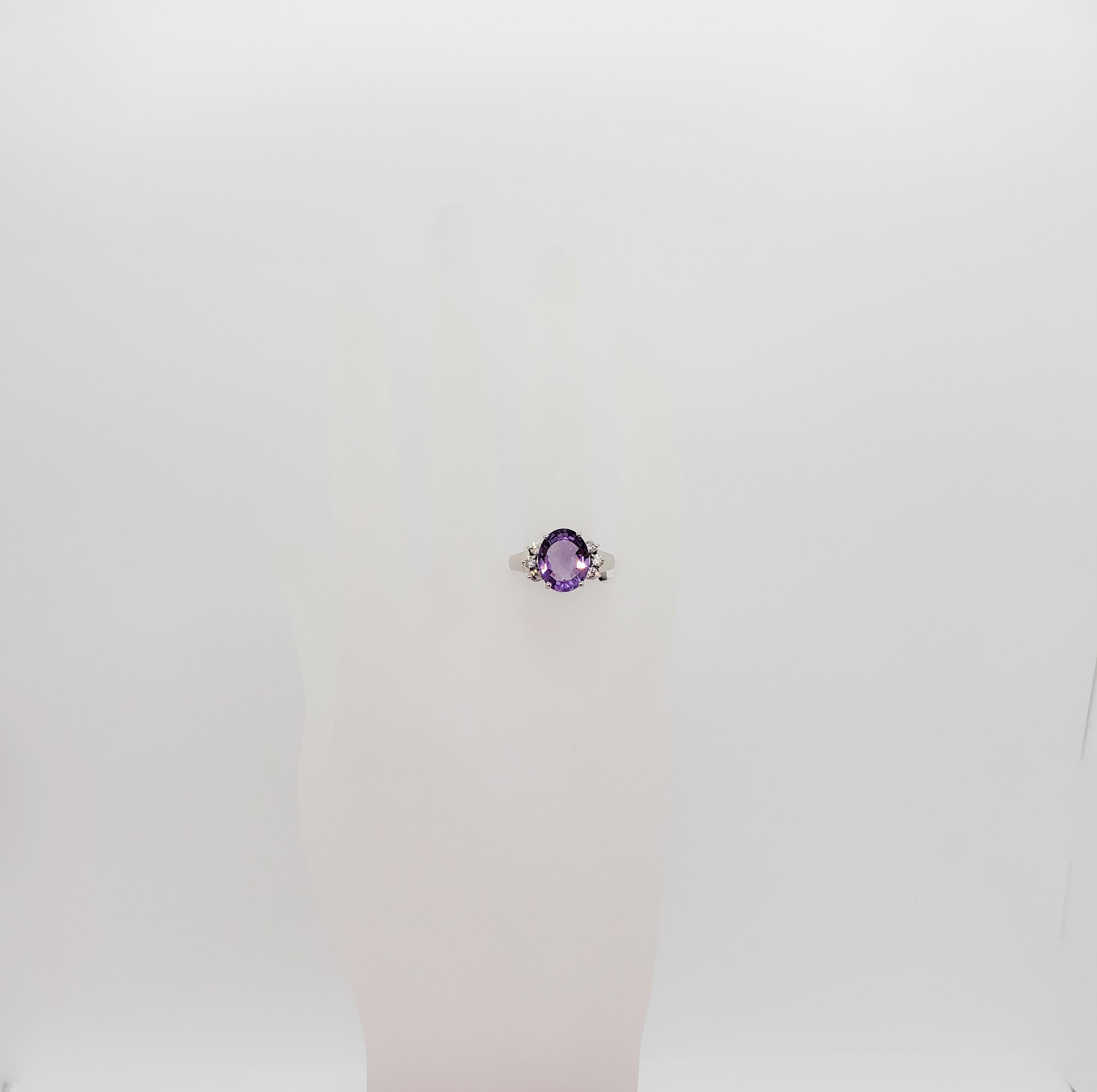 Round Cut Amethyst and White Diamond Round Cocktail Ring in Platinum