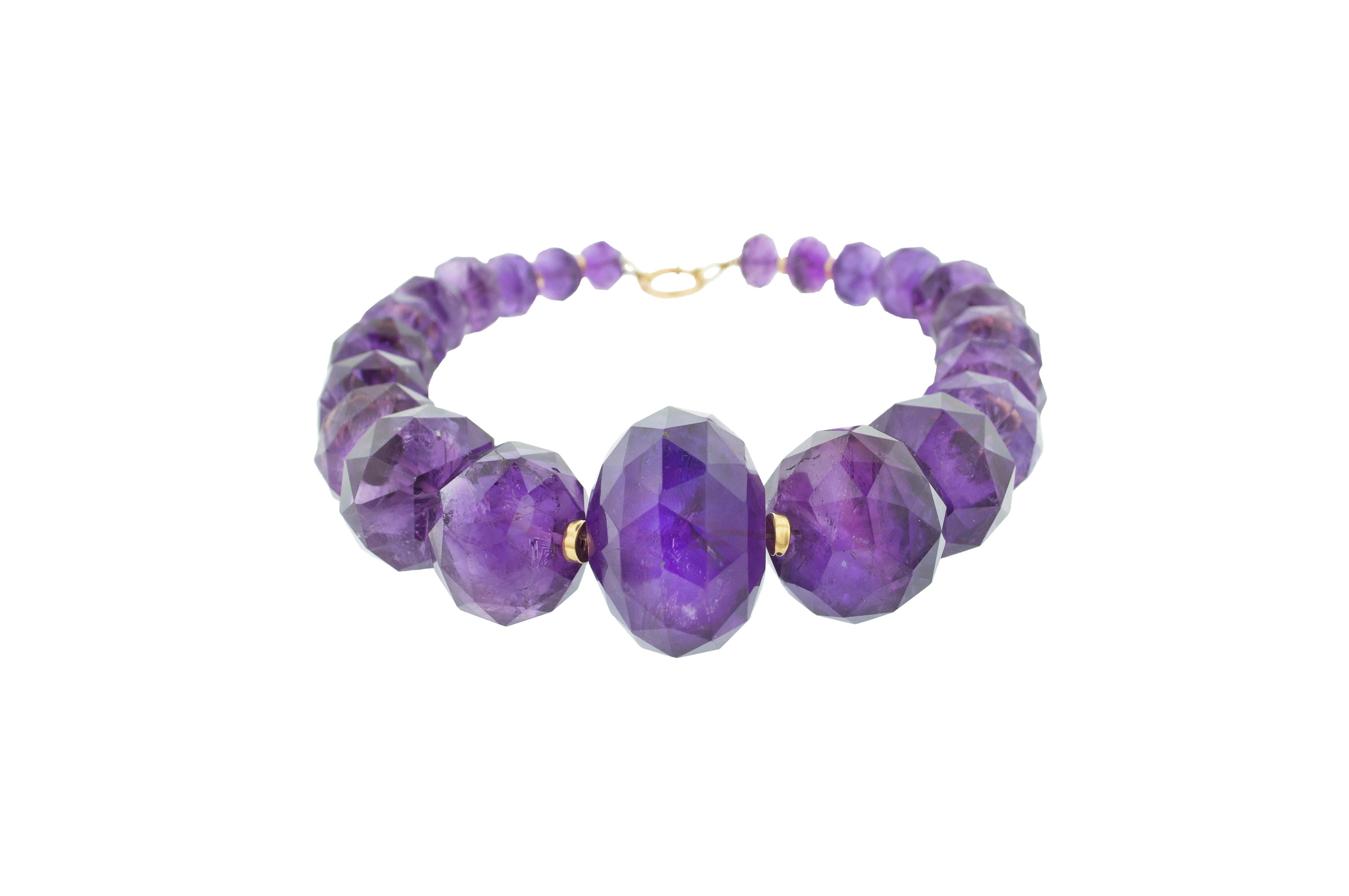 Women's or Men's Estate Amethyst Bead Yellow Gold Necklace For Sale