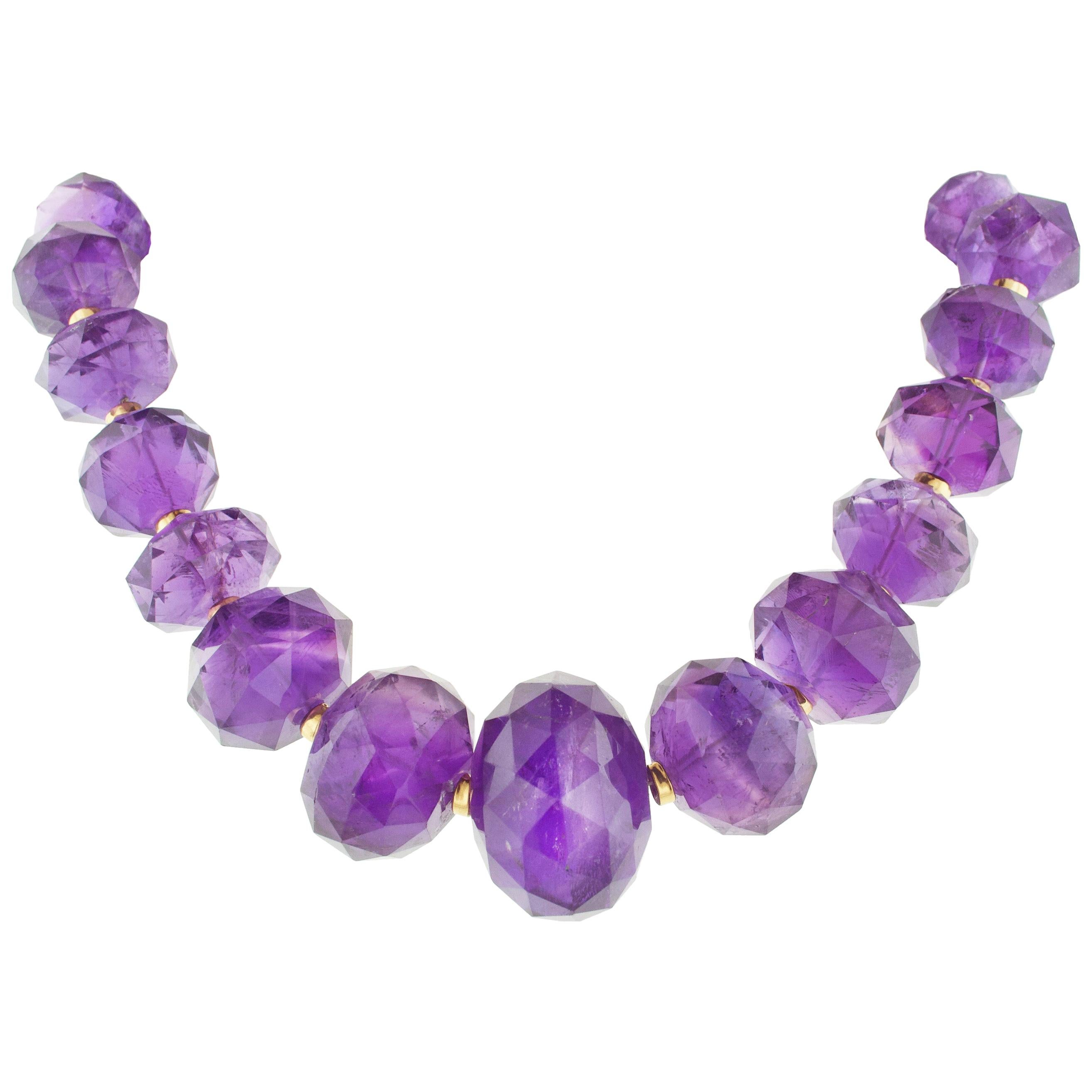 Estate Amethyst Bead Yellow Gold Necklace For Sale