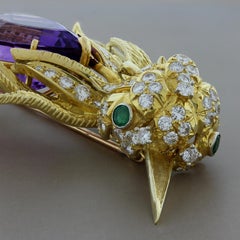 Estate Amethyst Diamond Emerald Gold Hummingbird Brooch