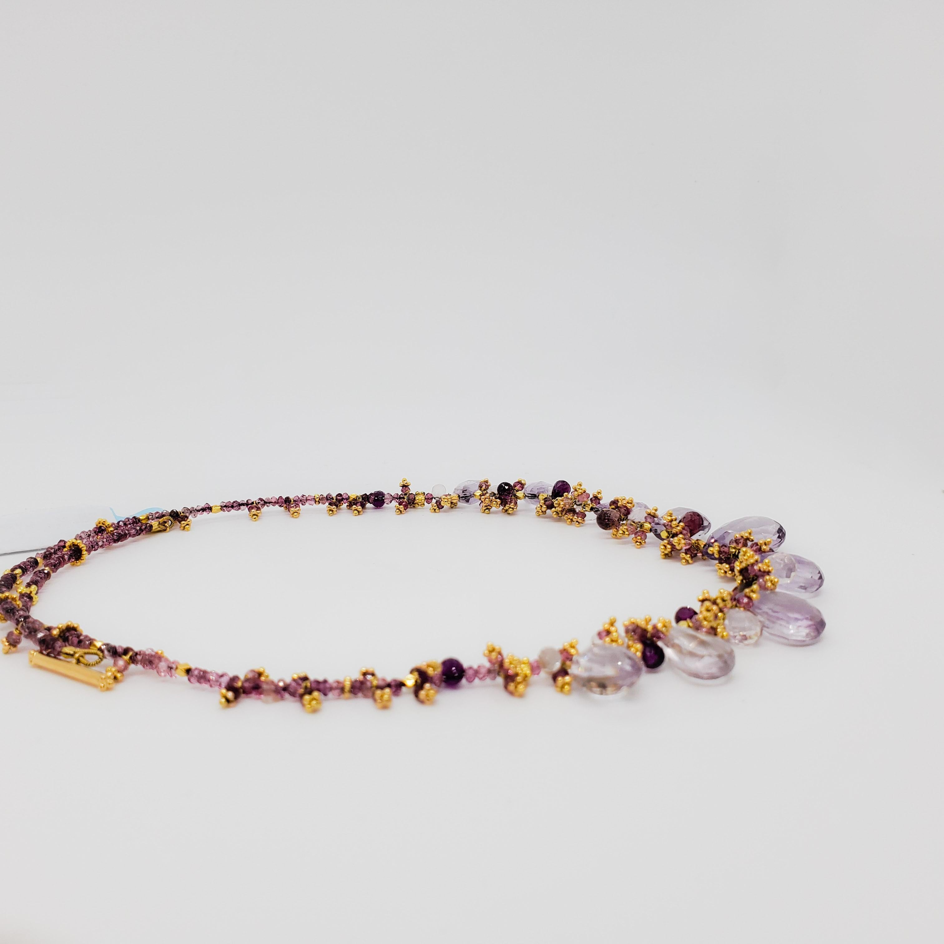 Estate Amethyst Multi Shape Necklace in 18k Yellow Gold In Excellent Condition For Sale In Los Angeles, CA