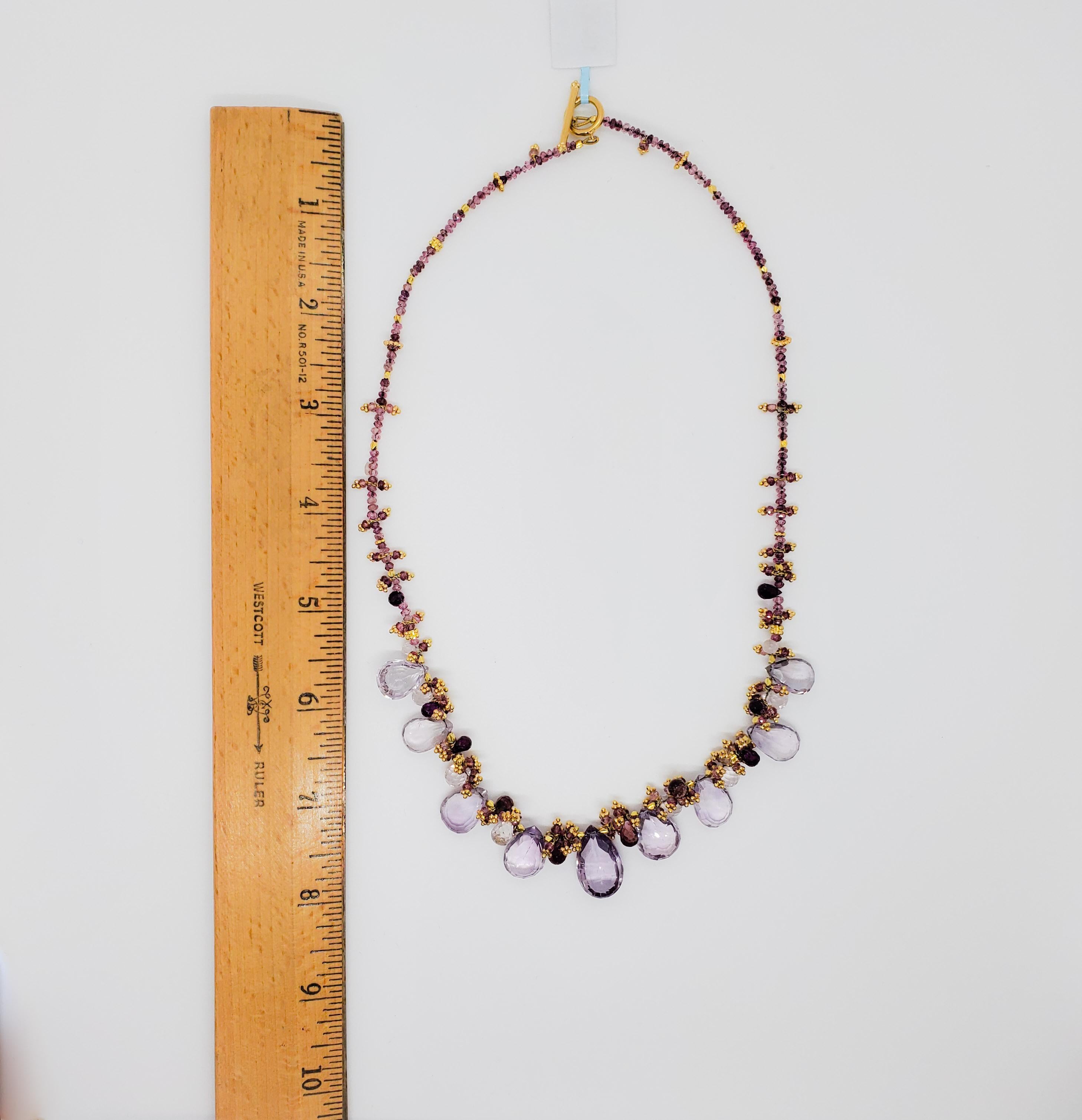 Women's or Men's Estate Amethyst Multi Shape Necklace in 18k Yellow Gold For Sale