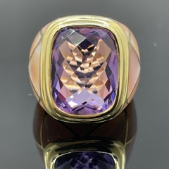 Estate Amethyst & Pink Mother of Pearl 14k Yellow Gold Ring 9.46ct
