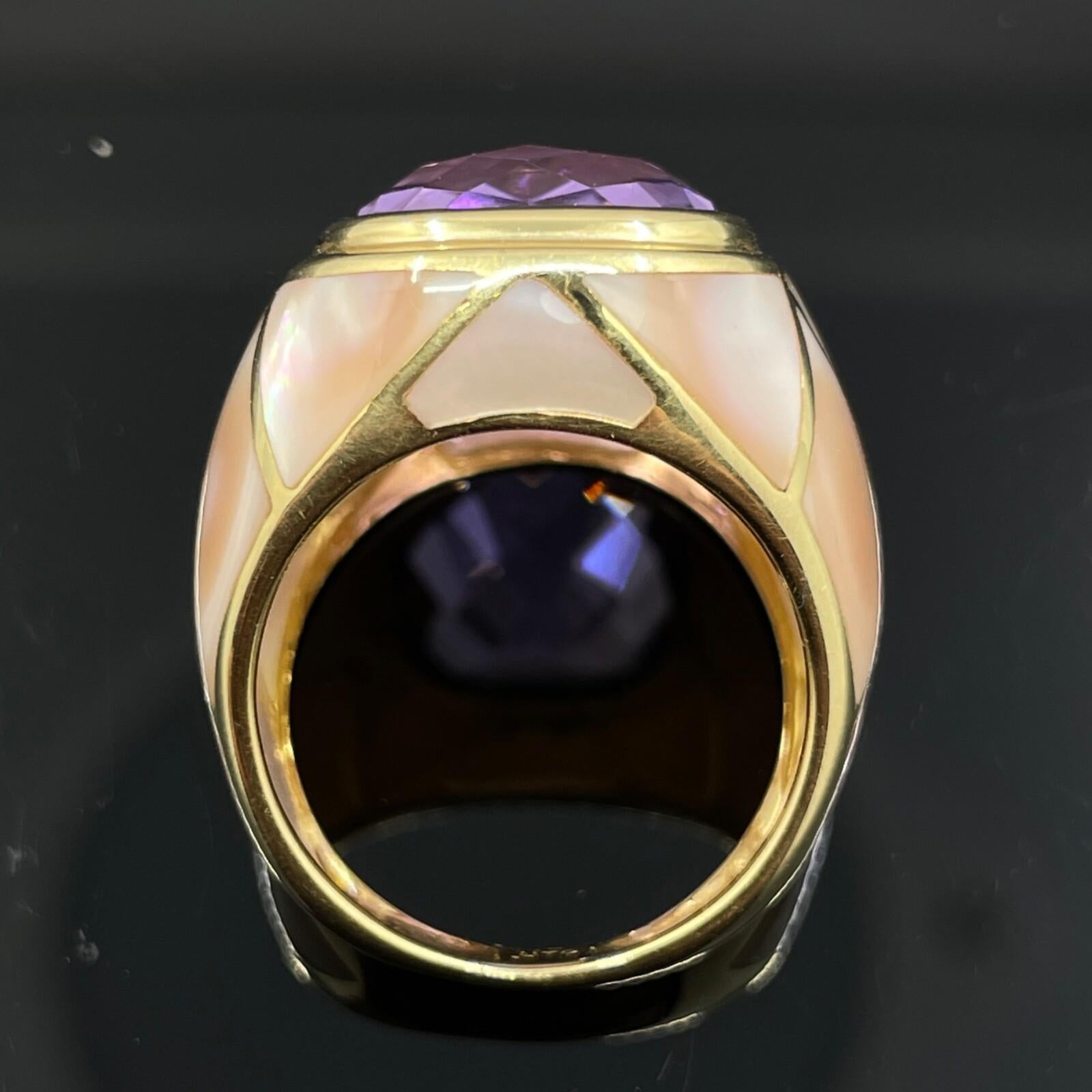 De las mujeres Anillo de oro amarillo de 14 quilates con amatista y madreperla rosa 9,46 ct en venta