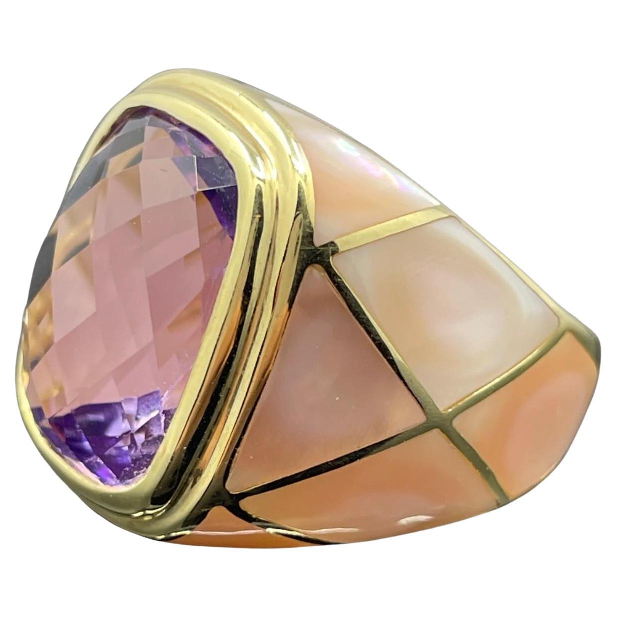 Anillo de oro amarillo de 14 quilates con amatista y madreperla rosa 9,46 ct en venta