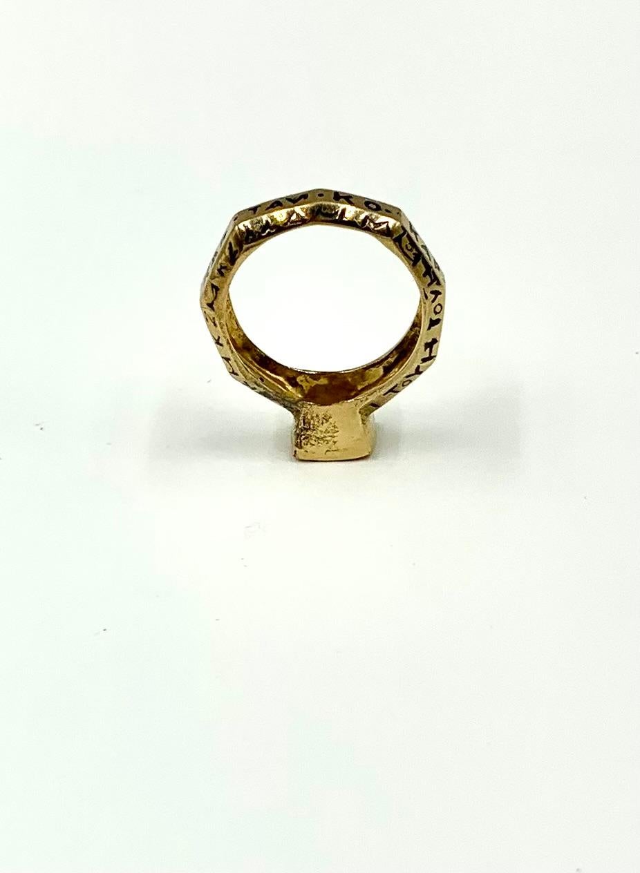 Estate Ancient Greek Style 14K Yellow Gold Enamel Octagonal Amulet Signet Ring For Sale 2