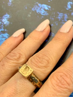 Nachlass Antiker griechischer Stil 14K Gelbgold Emaille Achteck Amulet Siegelring