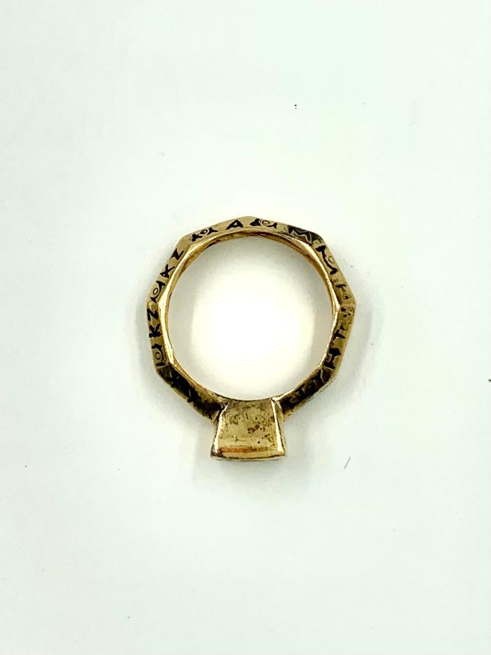 Estate Ancient Greek Style 14K Yellow Gold Enamel Octagonal Amulet Signet Ring For Sale 1