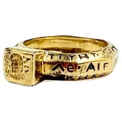 Estate Ancient Greek Style 14K Yellow Gold Enamel Octagonal Amulet Signet Ring