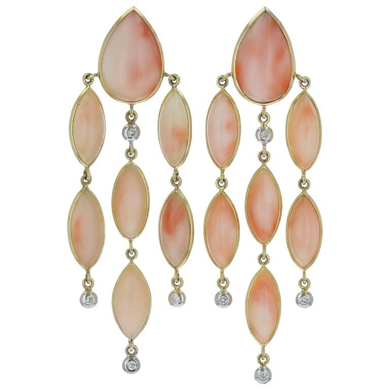 Estate Angel Skin Coral Chandelier Earrings For Sale at 1stDibs
