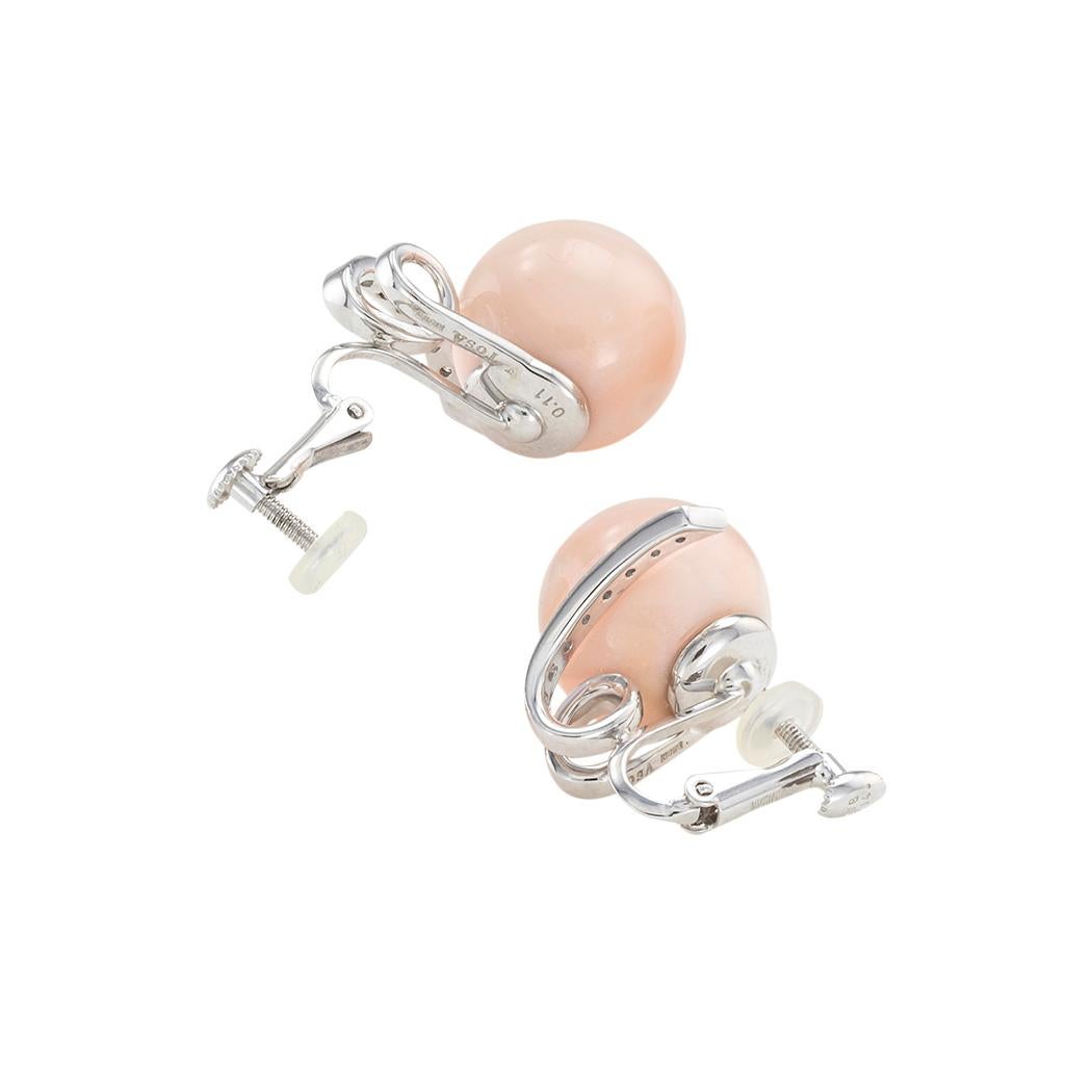 Contemporary Estate Angel Skin Coral Diamond White Gold Clip On Earrings