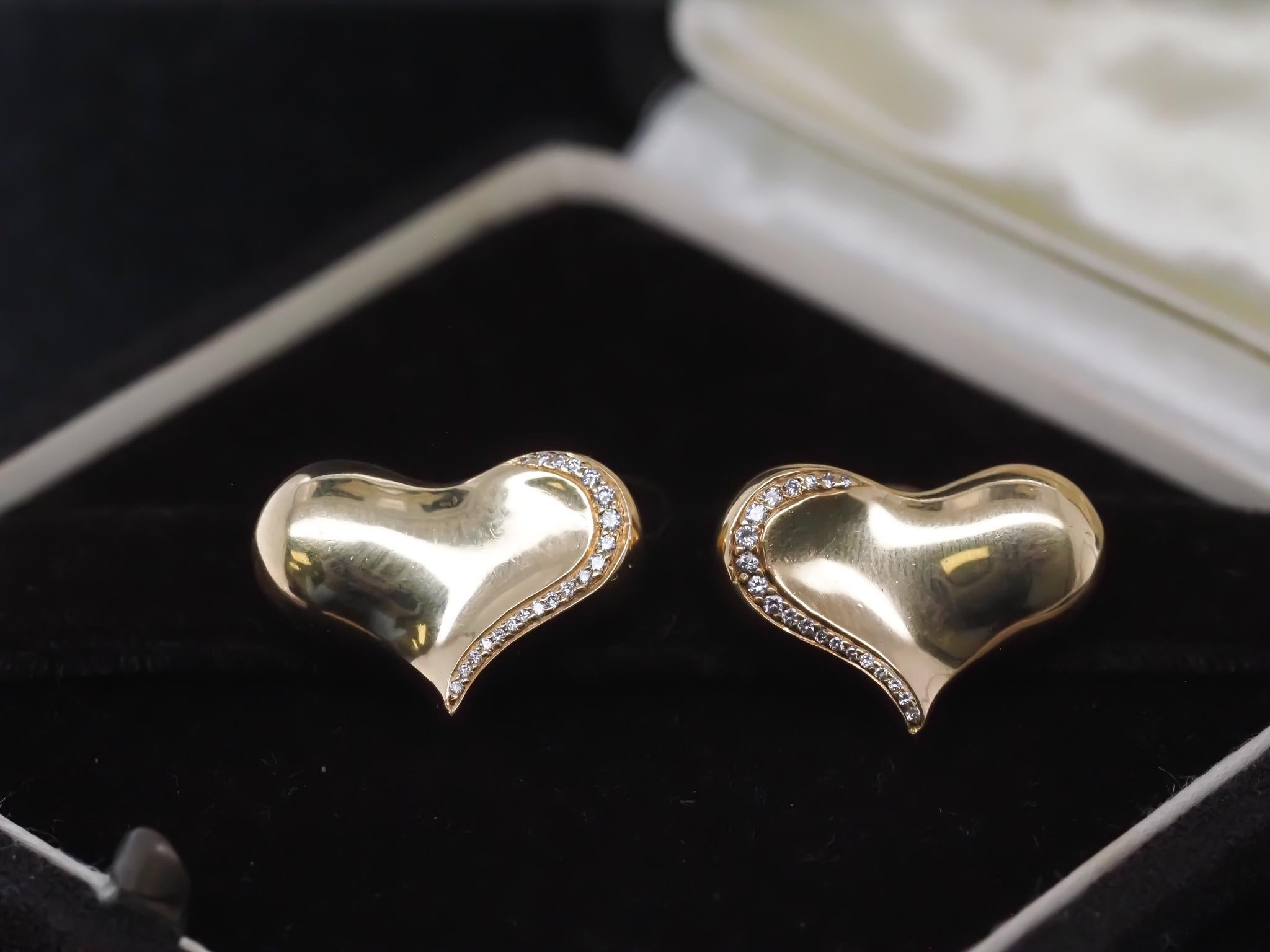 Brilliant Cut Estate Angela Cummings 18K Gold and Diamond Heart Earrings - VHK#983 For Sale