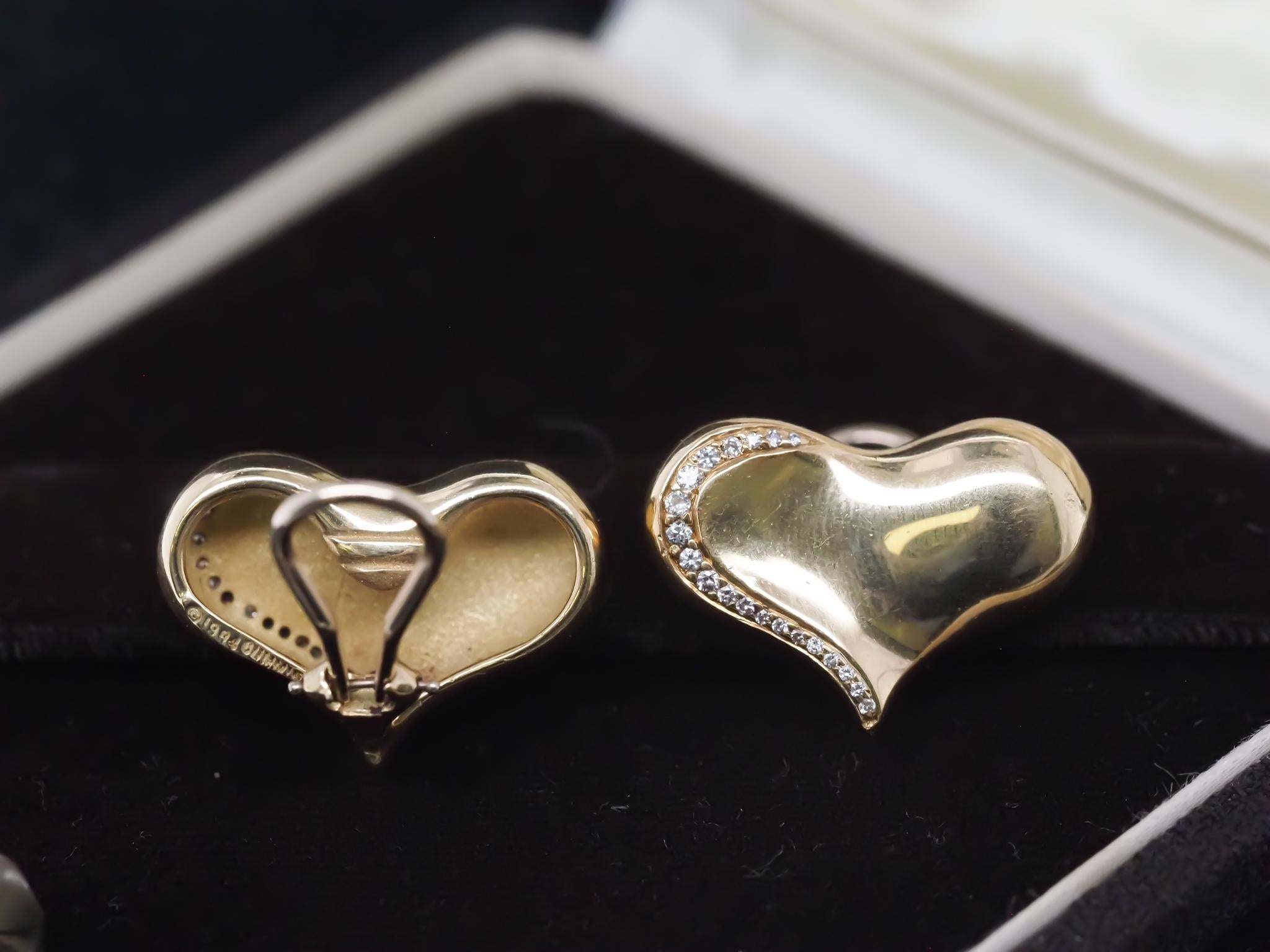 Women's Estate Angela Cummings 18K Gold and Diamond Heart Earrings - VHK#983 For Sale