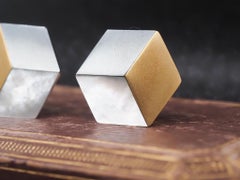 Estate Angela Cummings 18K Gold Mother of Pearl and Hematite Cube Earrings - VHK