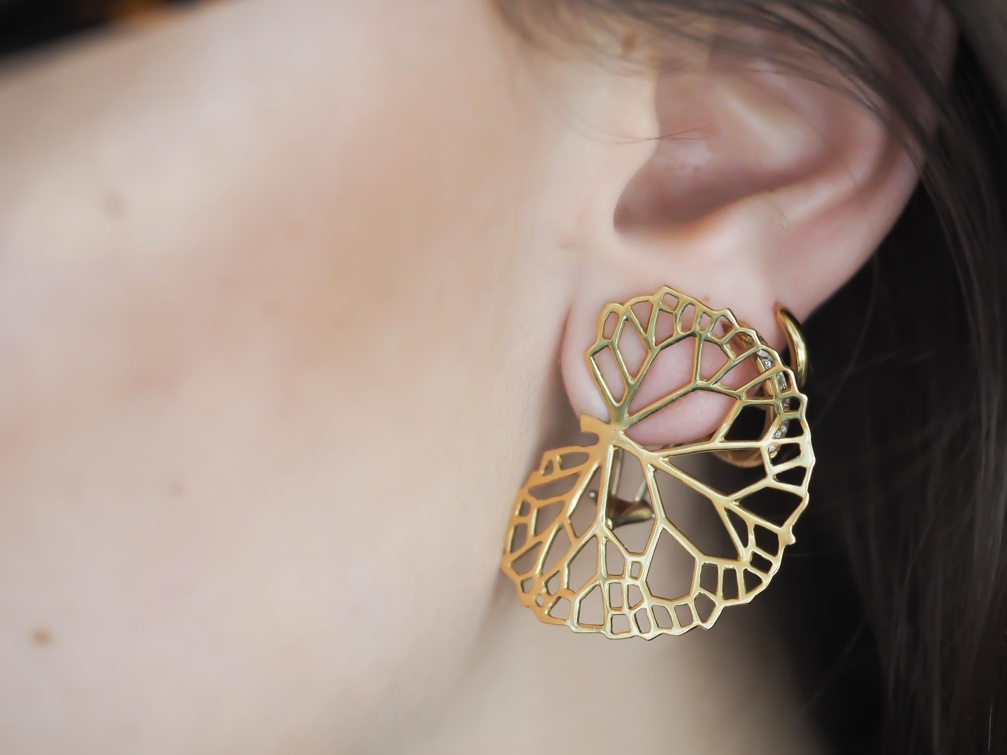 Women's or Men's Estate Angela Cummings 18K Yellow Gold Lilly Pad Leaf Clip Earrings 1985 - VHK For Sale