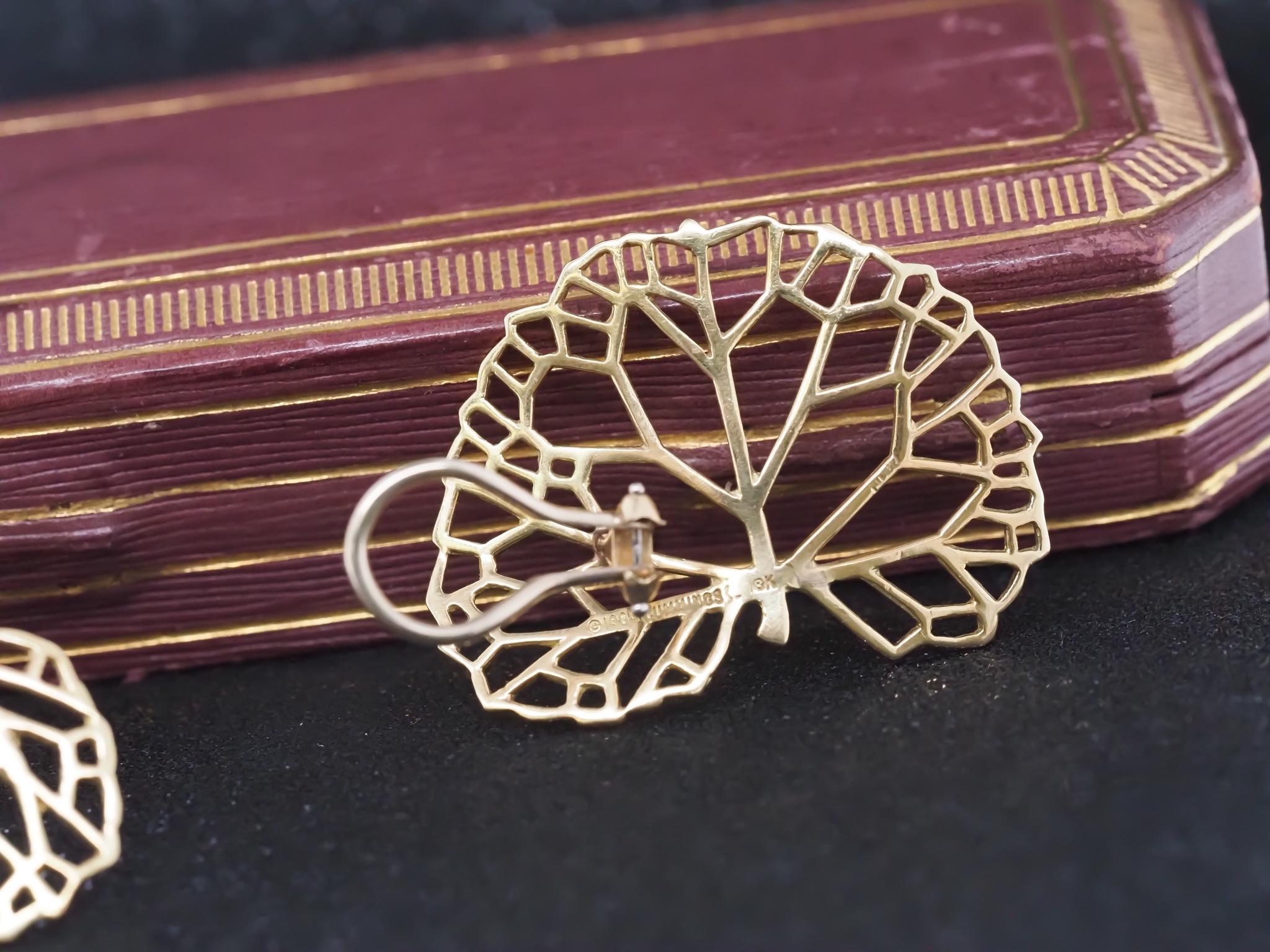 Estate Angela Cummings 18K Yellow Gold Lilly Pad Leaf Clip Earrings 1985 - VHK For Sale 2