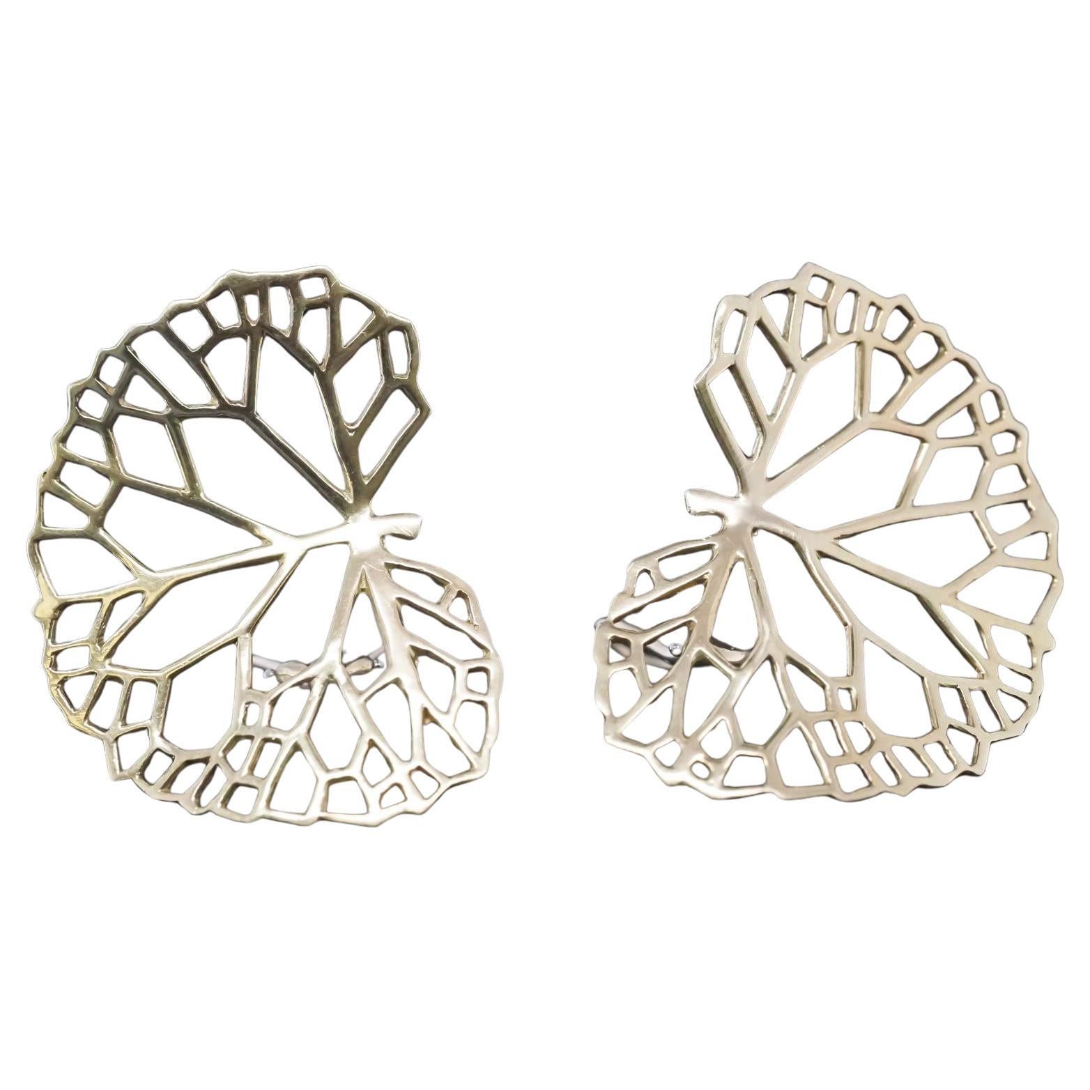 Estate Angela Cummings 18K Yellow Gold Lilly Pad Leaf Clip Earrings 1985 - VHK