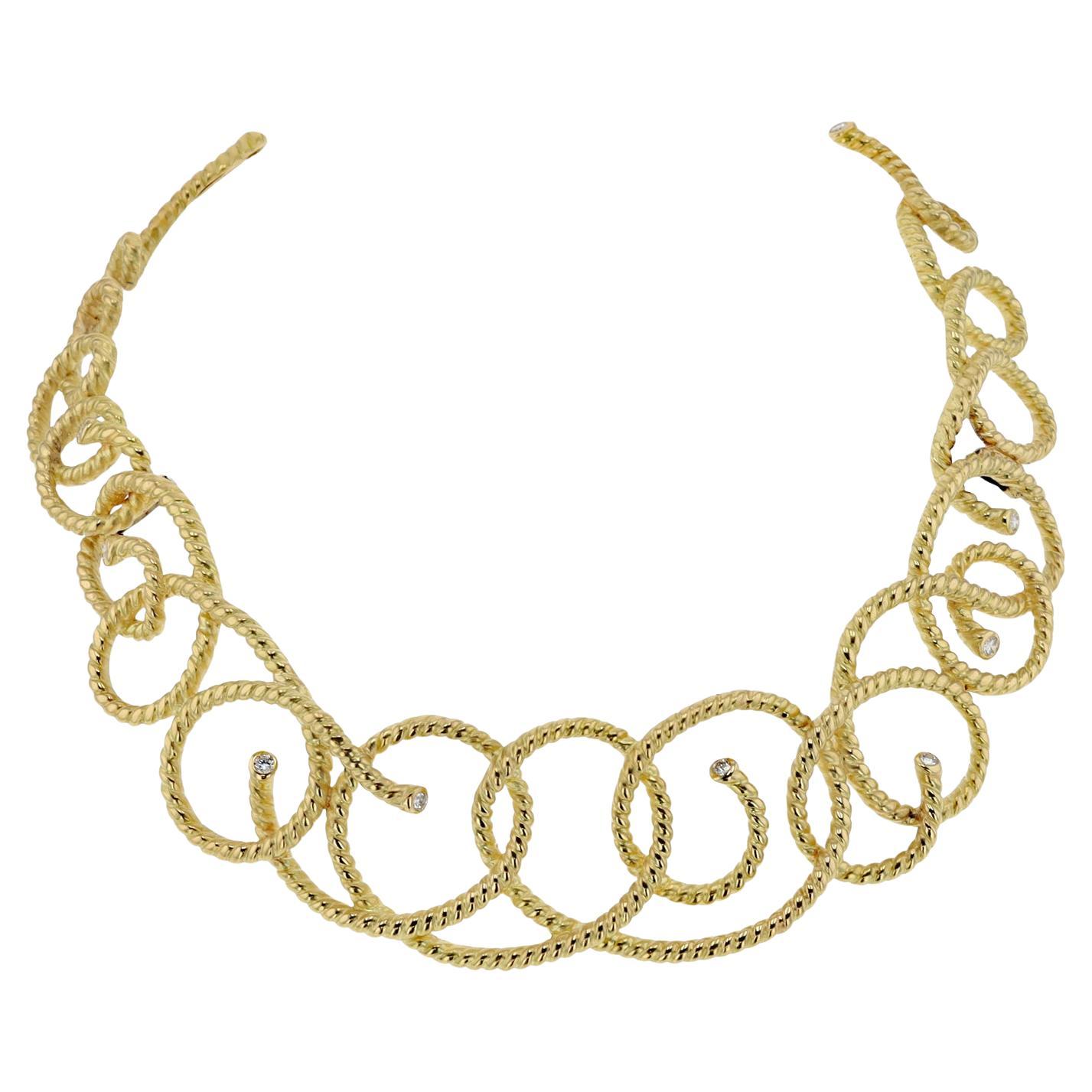 Estate Angela Cummings Bold 18k Gold Diamond Braided Collar Necklace For Sale