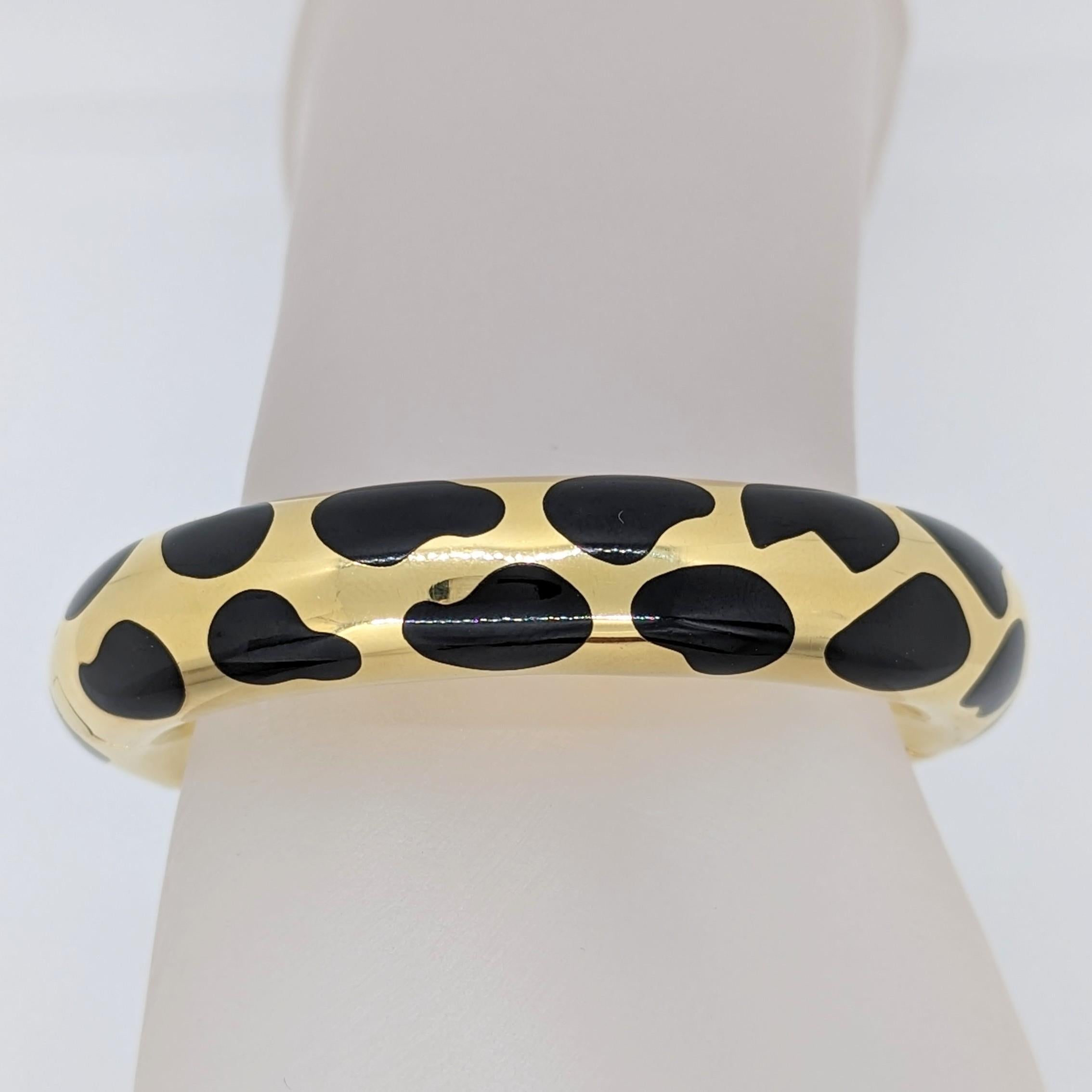 Gorgeous Angela Cummings for Tiffany & Company positive and negative black inlay bangle handmade in 18k yellow gold.