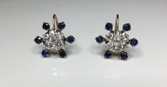 Estate Antique 14K Yellow Gold 2.5 CTW Mine Cut Diamond Sapphire Clipon Earrings