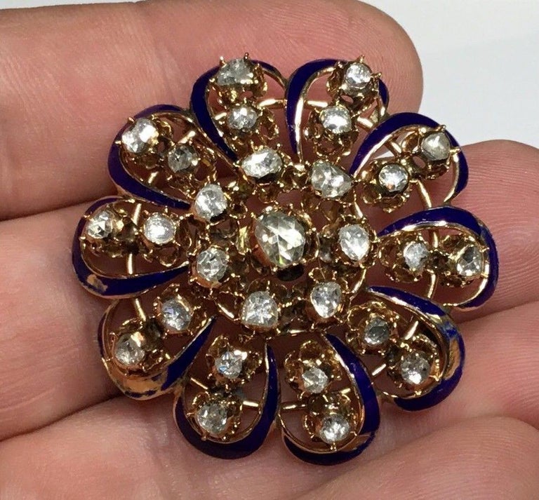 Estate Antique 14 Karat Gold 3 Carat Rose Cut Diamond Pin Brooch 18.5
