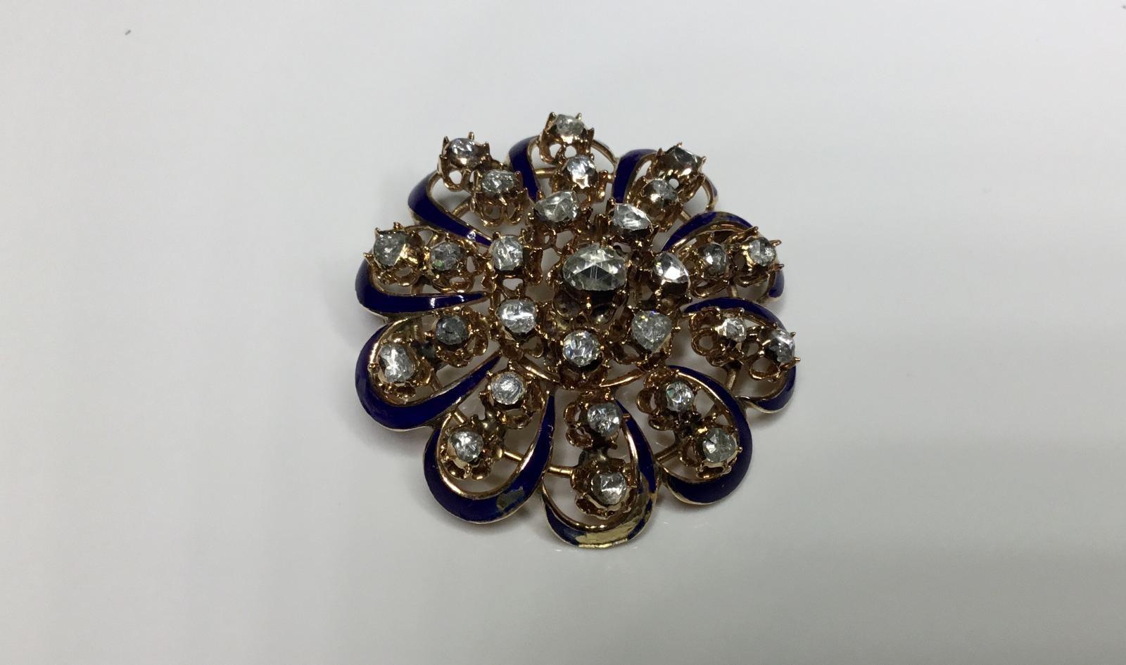 Women's or Men's Estate Antique 14 Karat Gold 3 Carat Rose Cut Diamond Pin Brooch 18.5 Grams For Sale