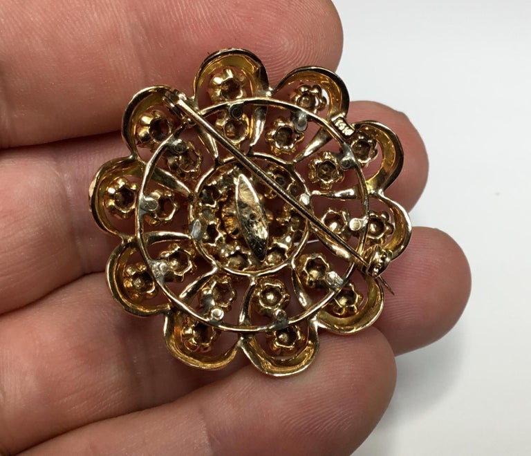 Estate Antique 14 Karat Gold 3 Carat Rose Cut Diamond Pin Brooch 18.5