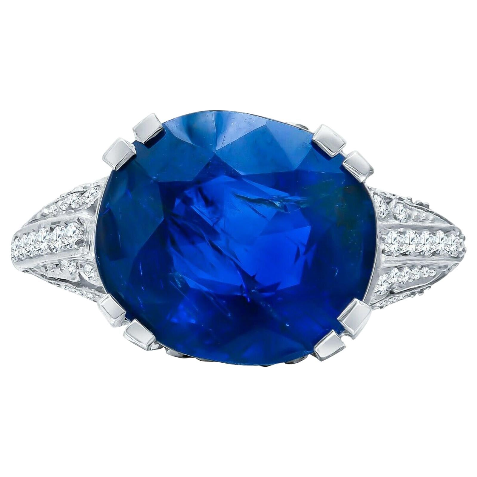 Estate Antique Art Deco GIA Certified 11.91 Carat Burma Sapphire Diamond Ring For Sale